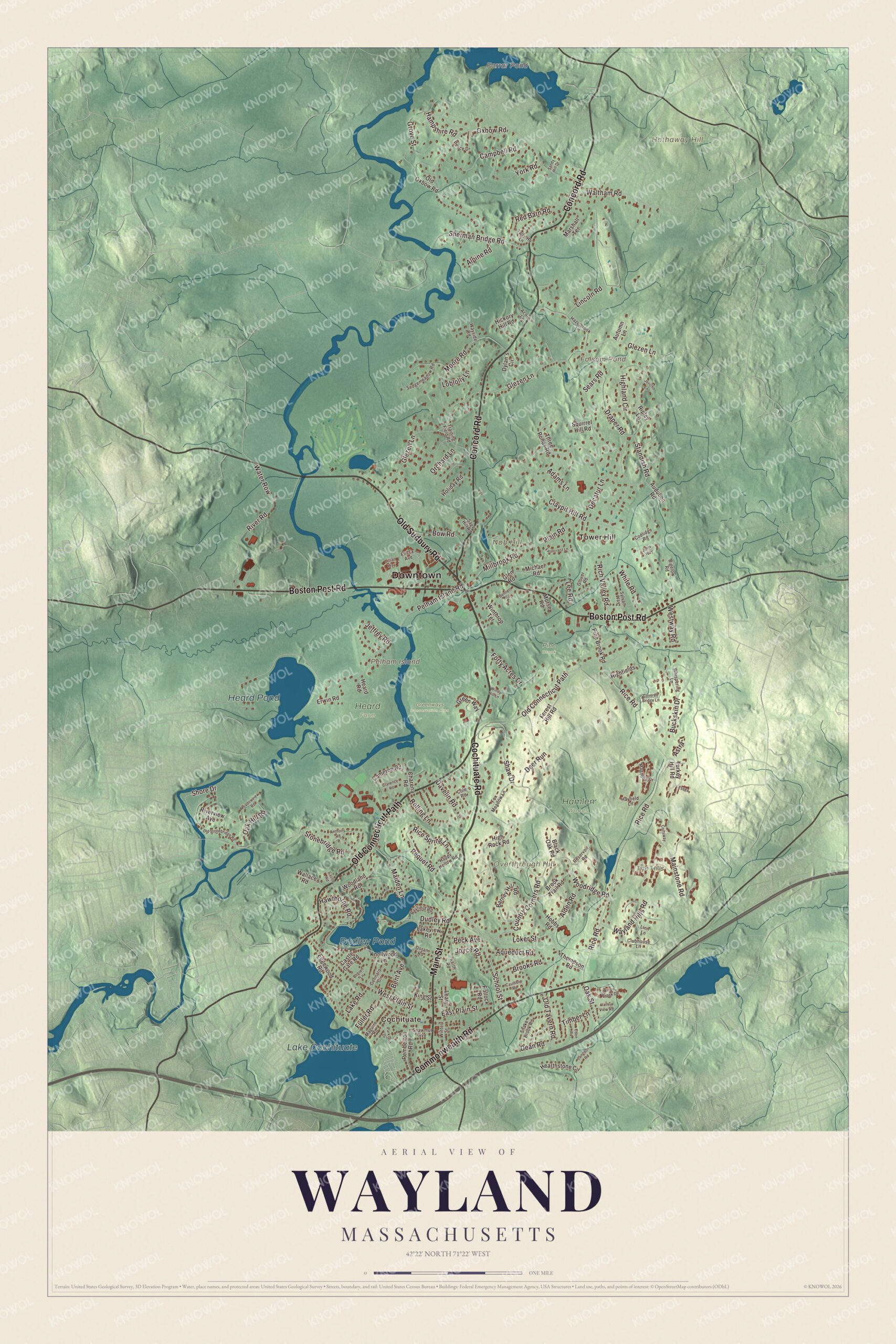 Protected watermarked complete map of Wayland, Massachusetts