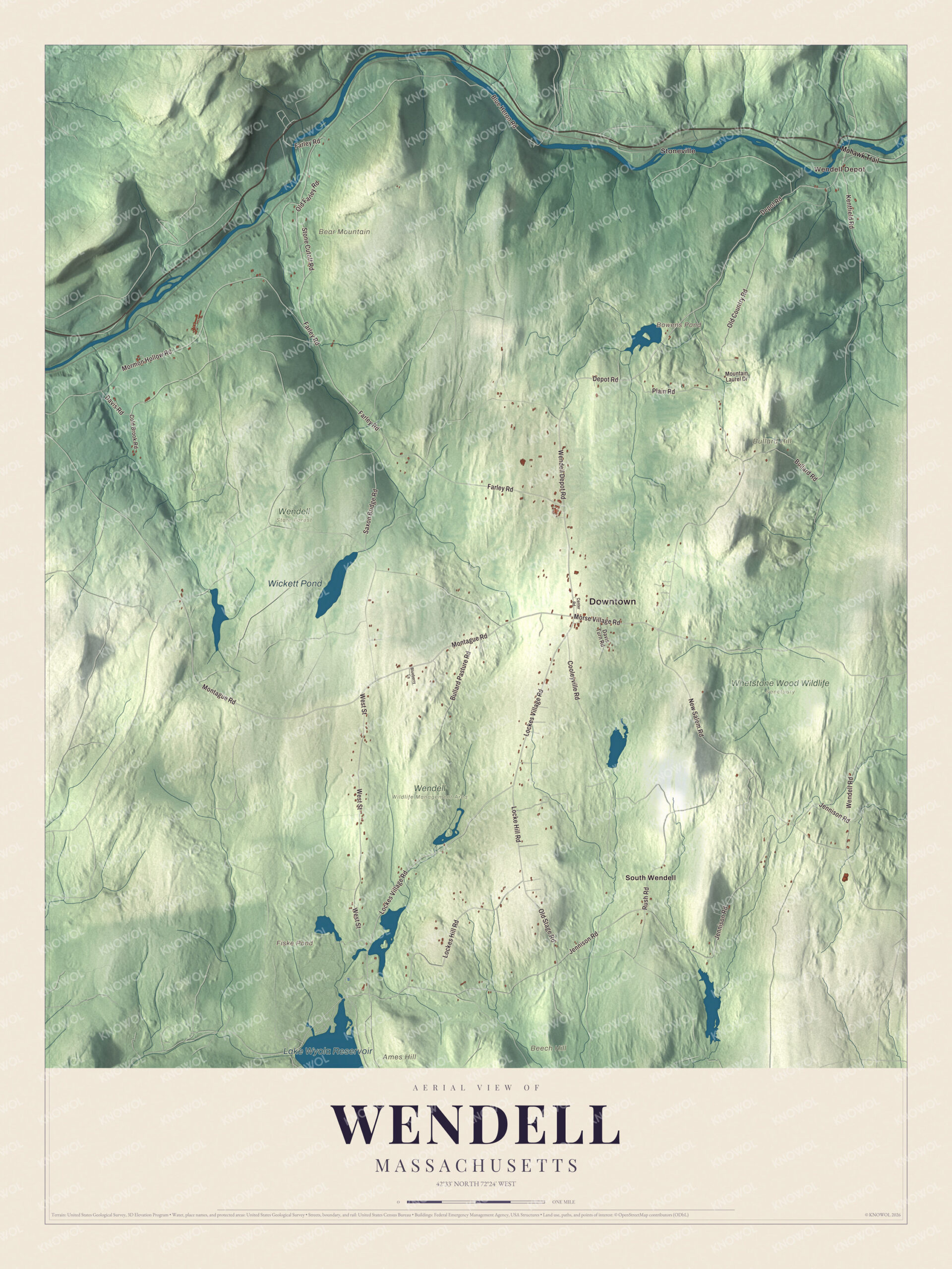 Protected watermarked complete map of Wendell, Massachusetts