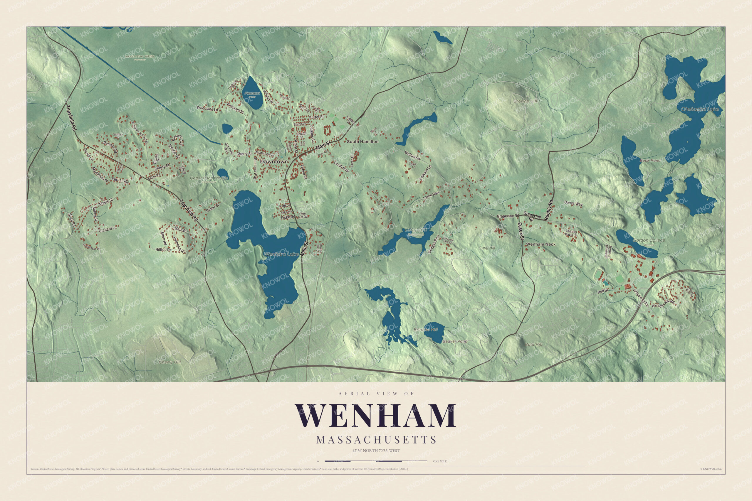Protected watermarked complete map of Wenham, Massachusetts