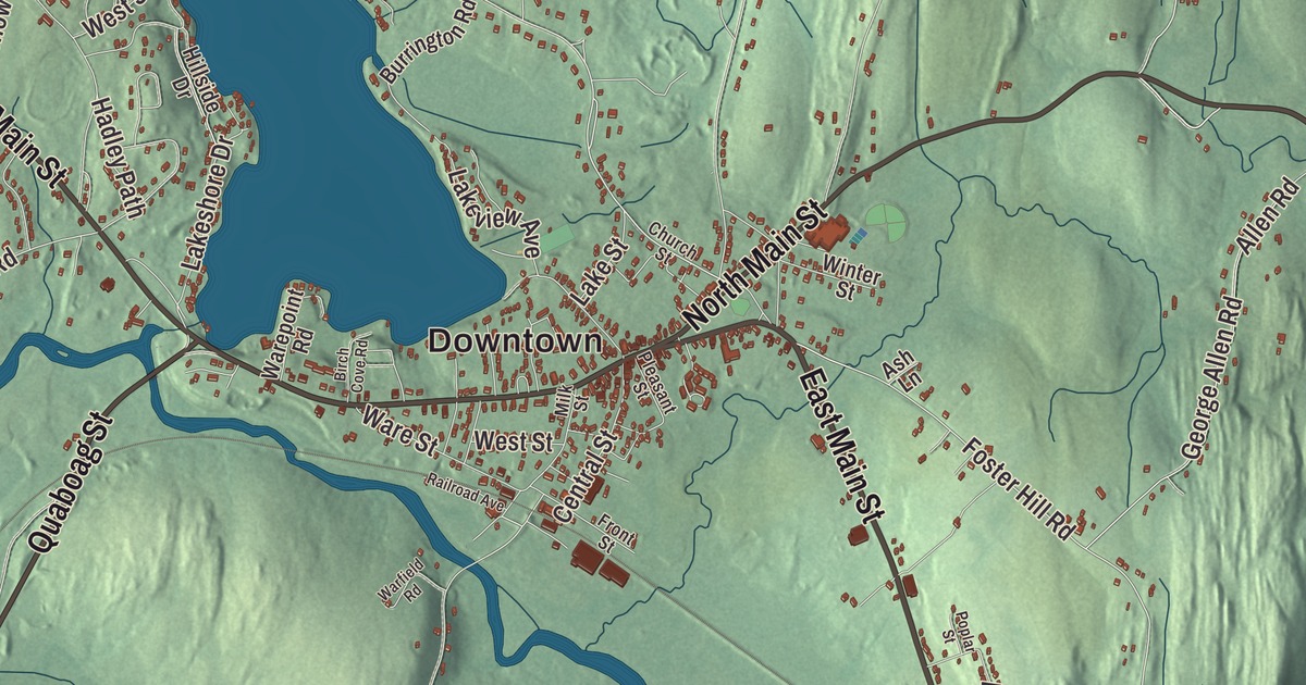 Beautifully Detailed Map of West Brookfield, Massachusetts