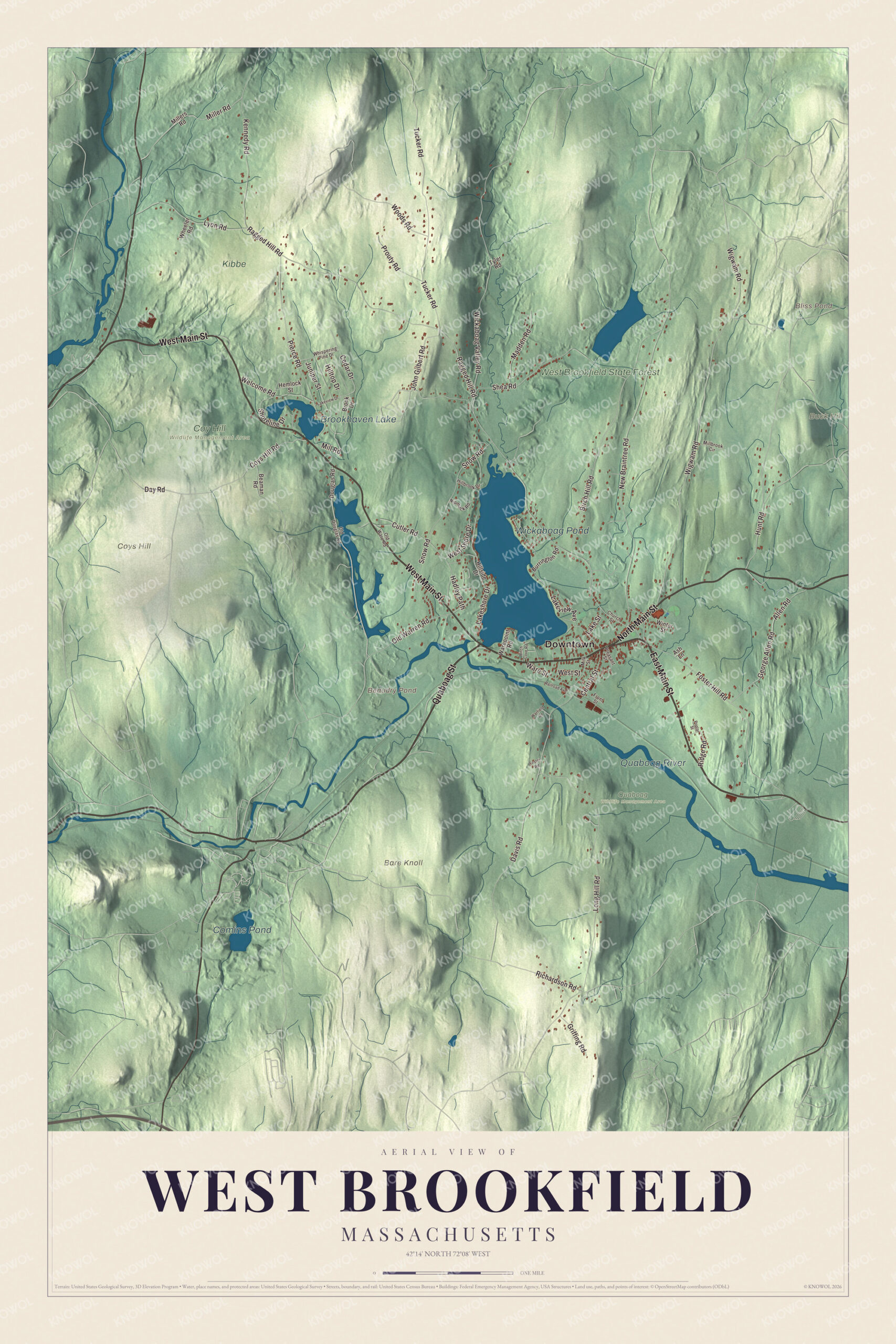 Protected watermarked complete map of West Brookfield, Massachusetts