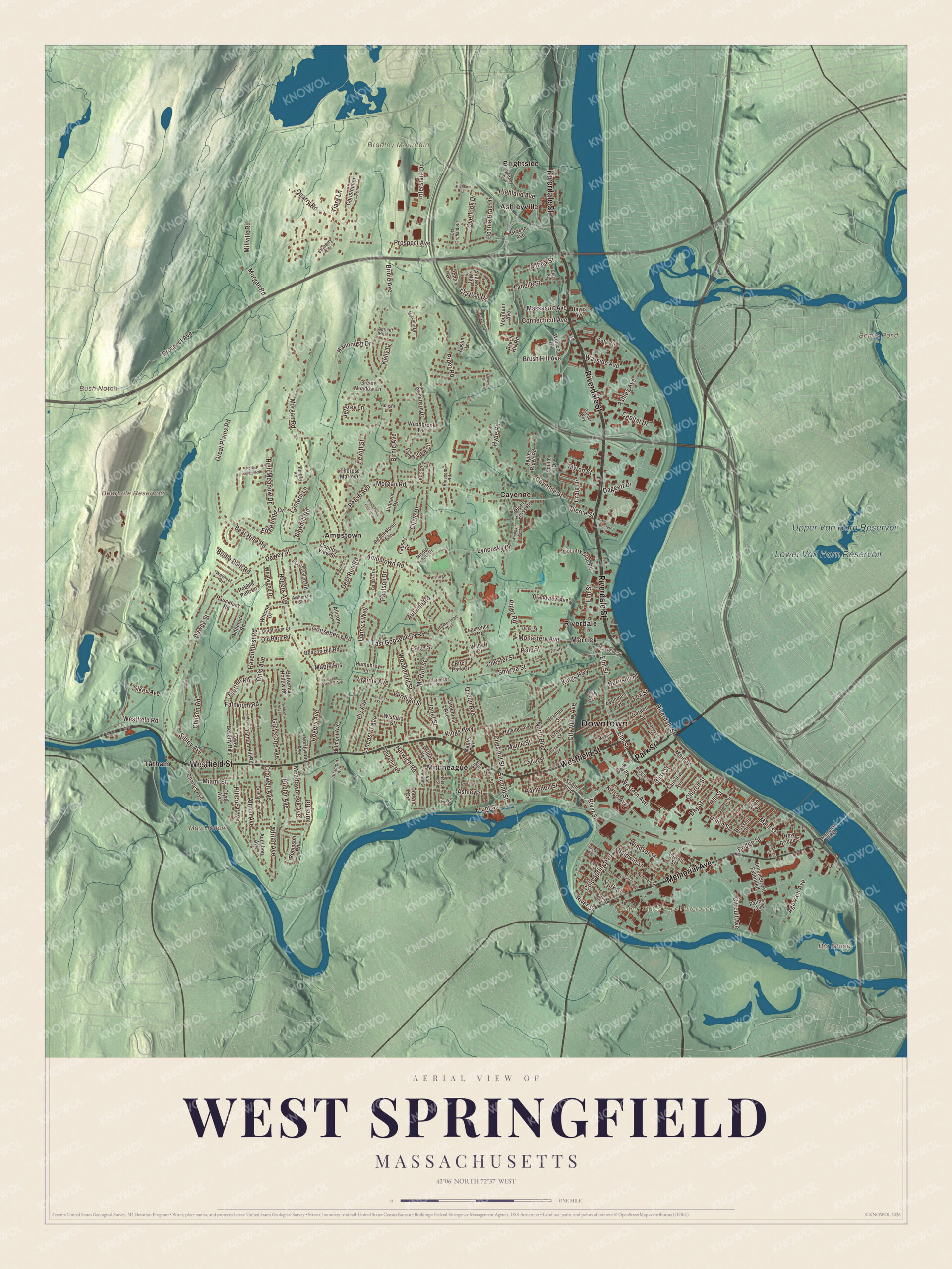 Protected watermarked complete map of West Springfield, Massachusetts