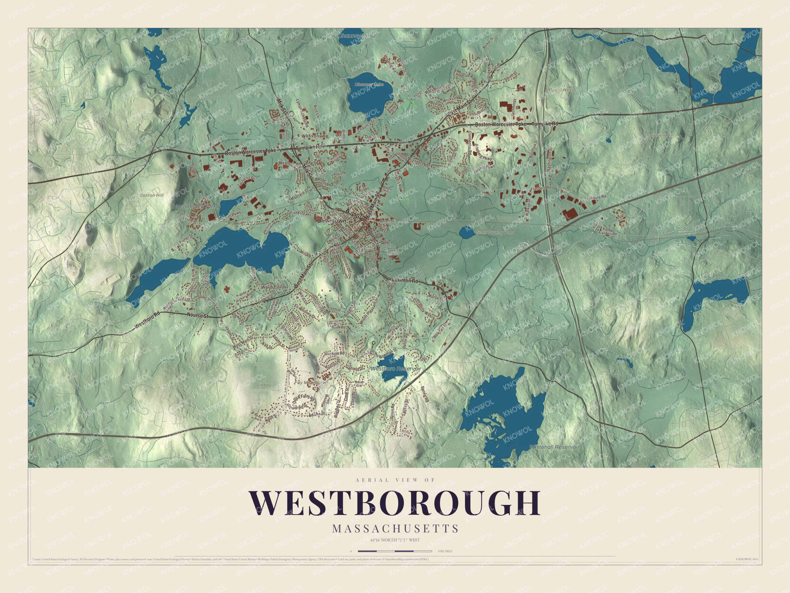 Protected watermarked complete map of Westborough, Massachusetts