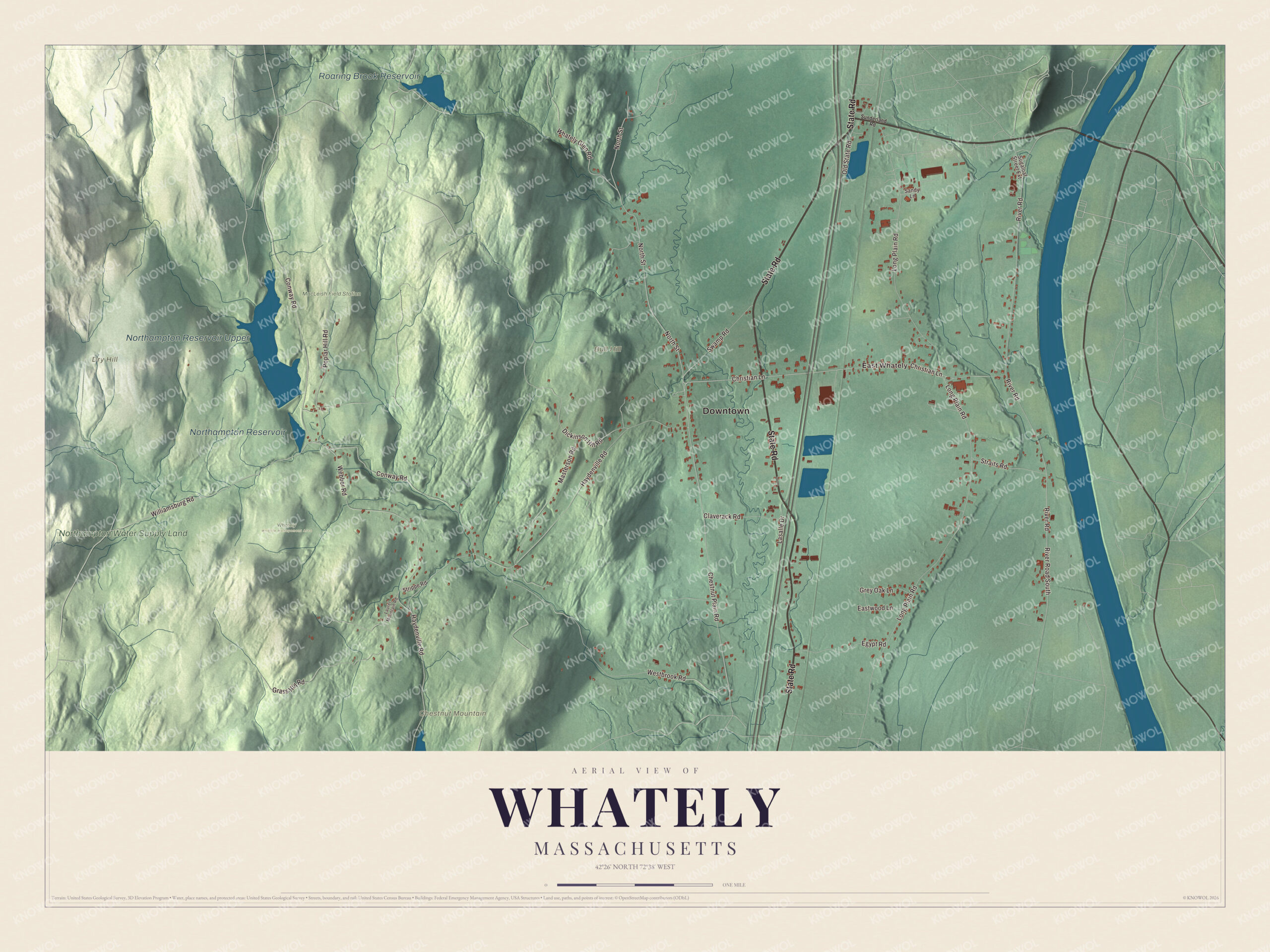 Protected watermarked complete map of Whately, Massachusetts