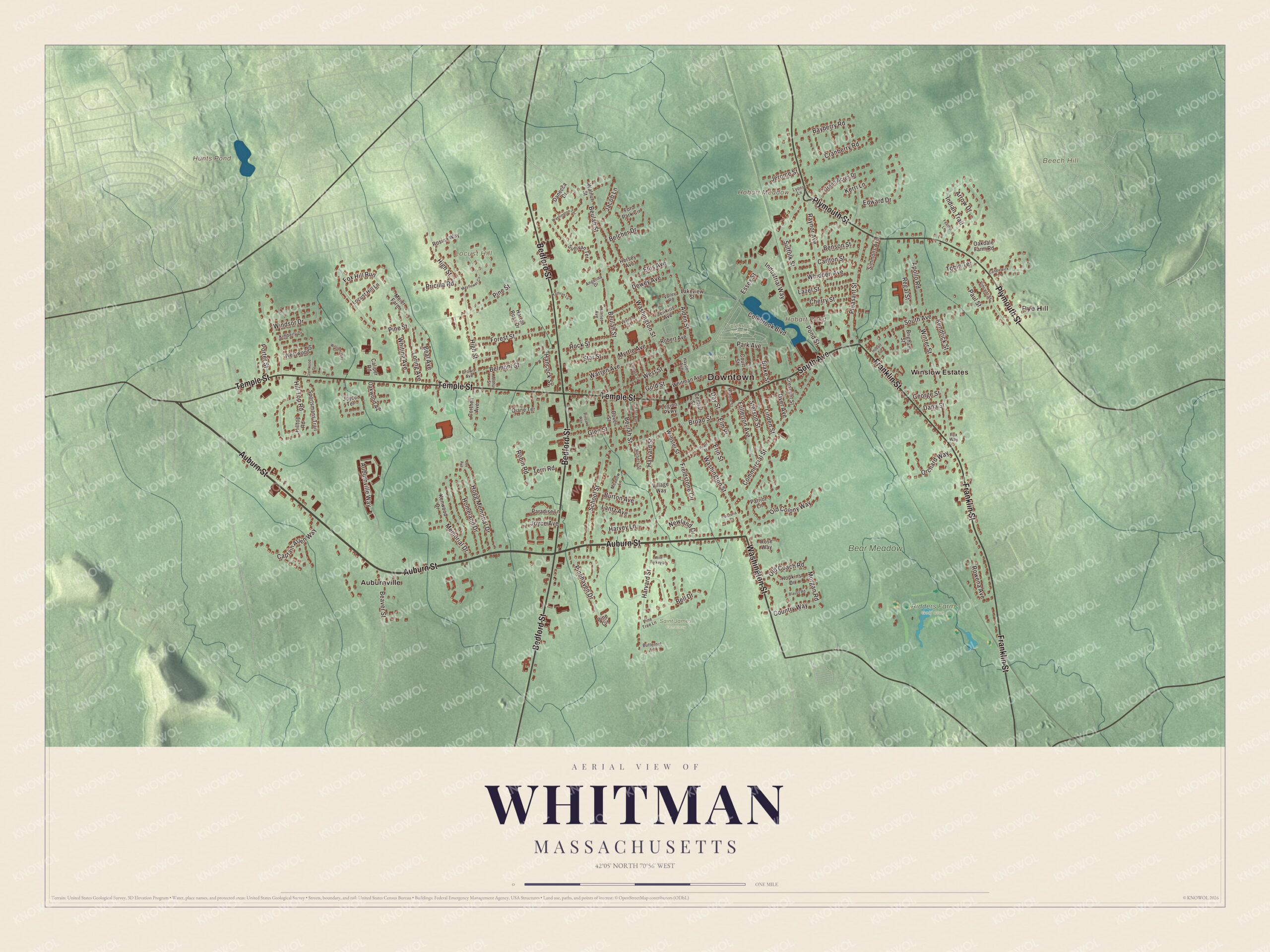 Protected watermarked complete map of Whitman, Massachusetts