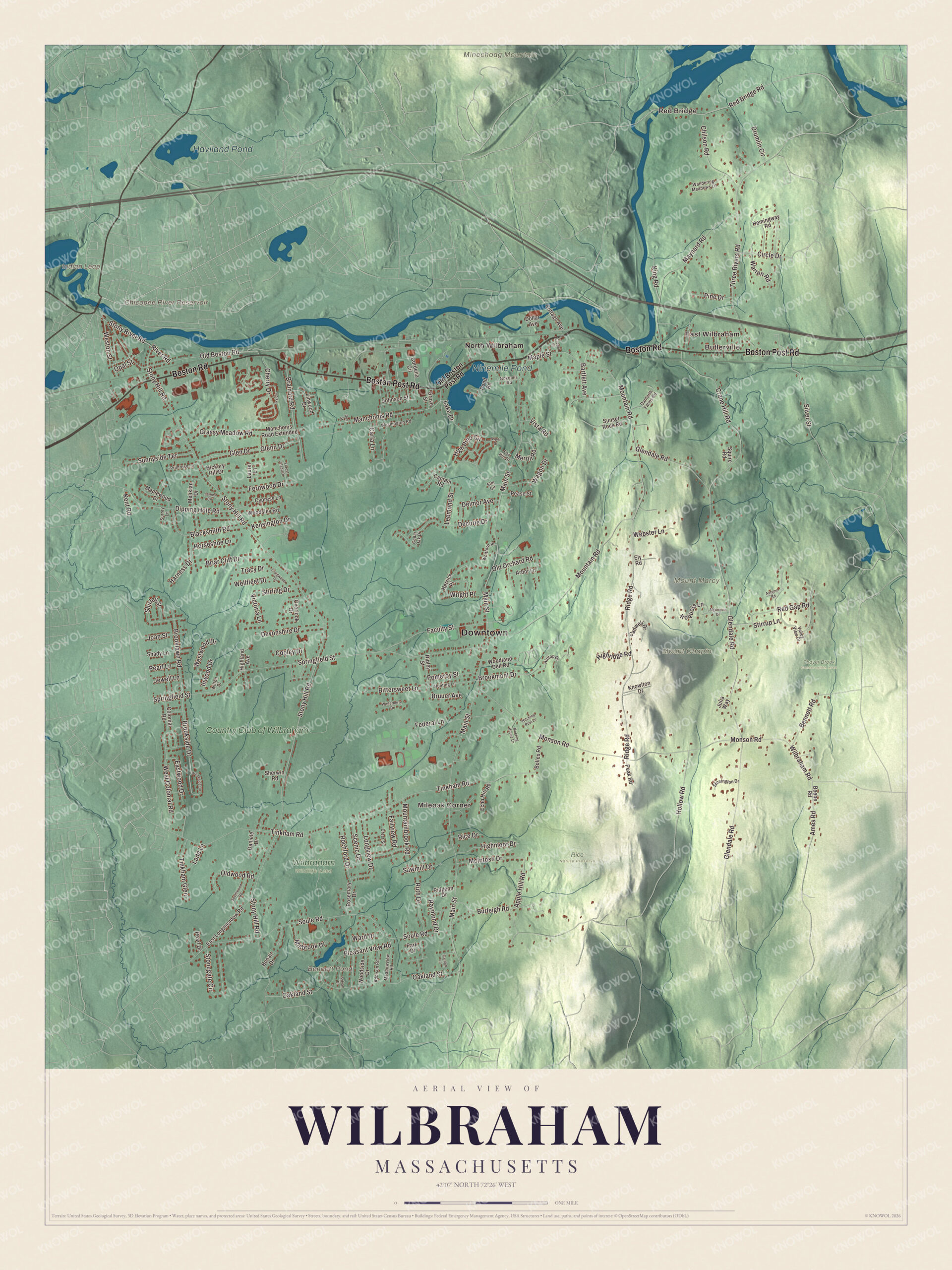 Protected watermarked complete map of Wilbraham, Massachusetts