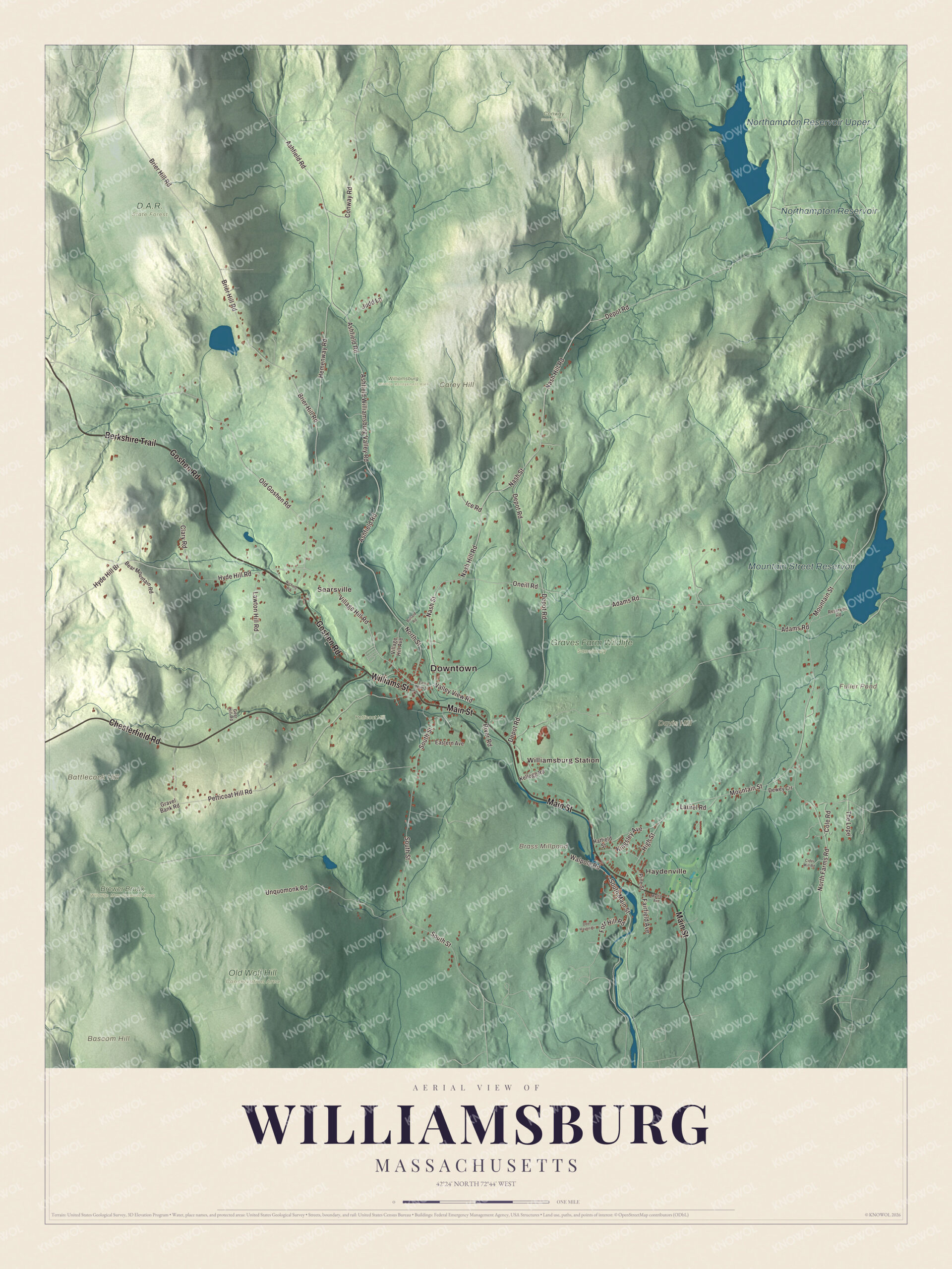 Protected watermarked complete map of Williamsburg, Massachusetts