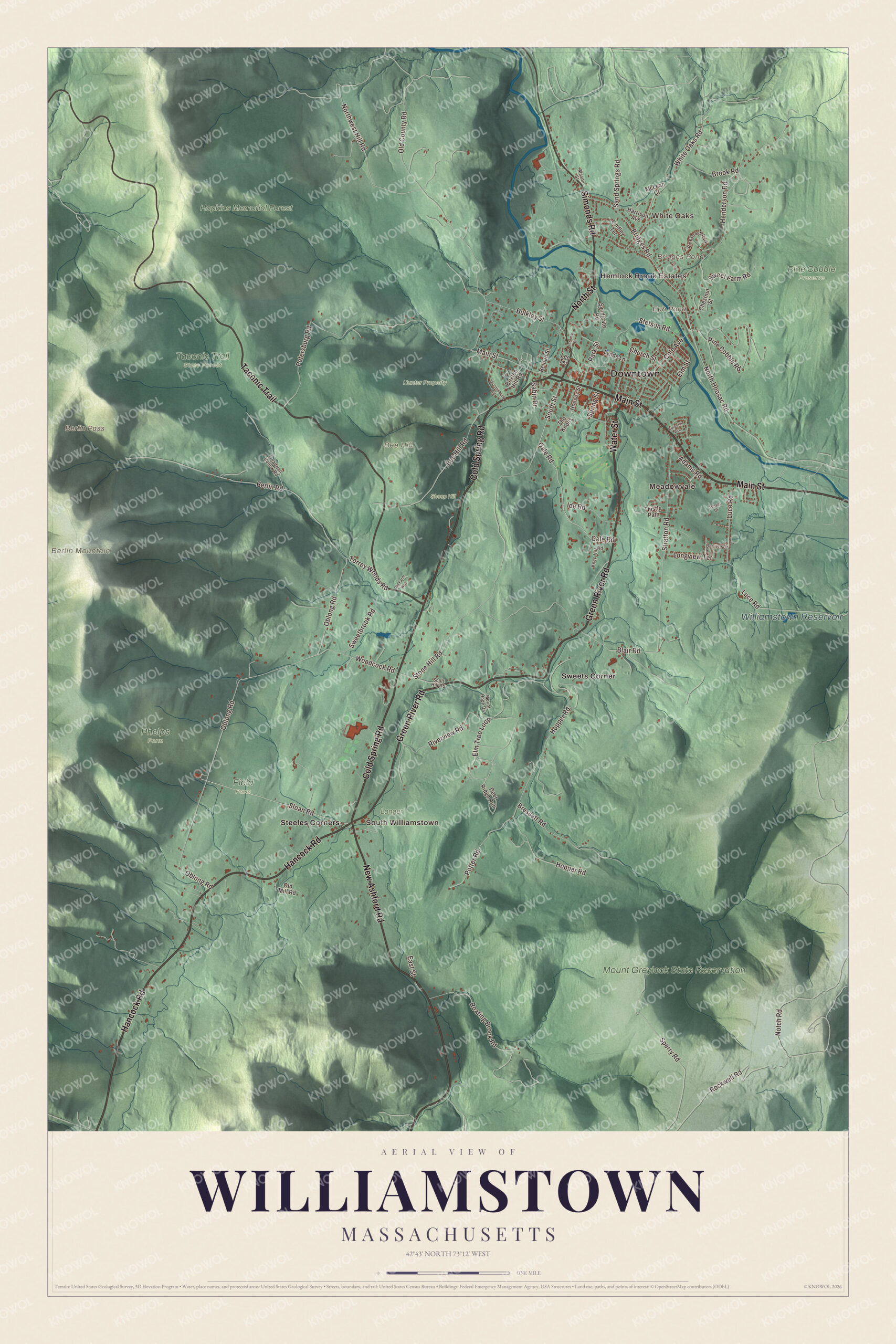 Protected watermarked complete map of Williamstown, Massachusetts