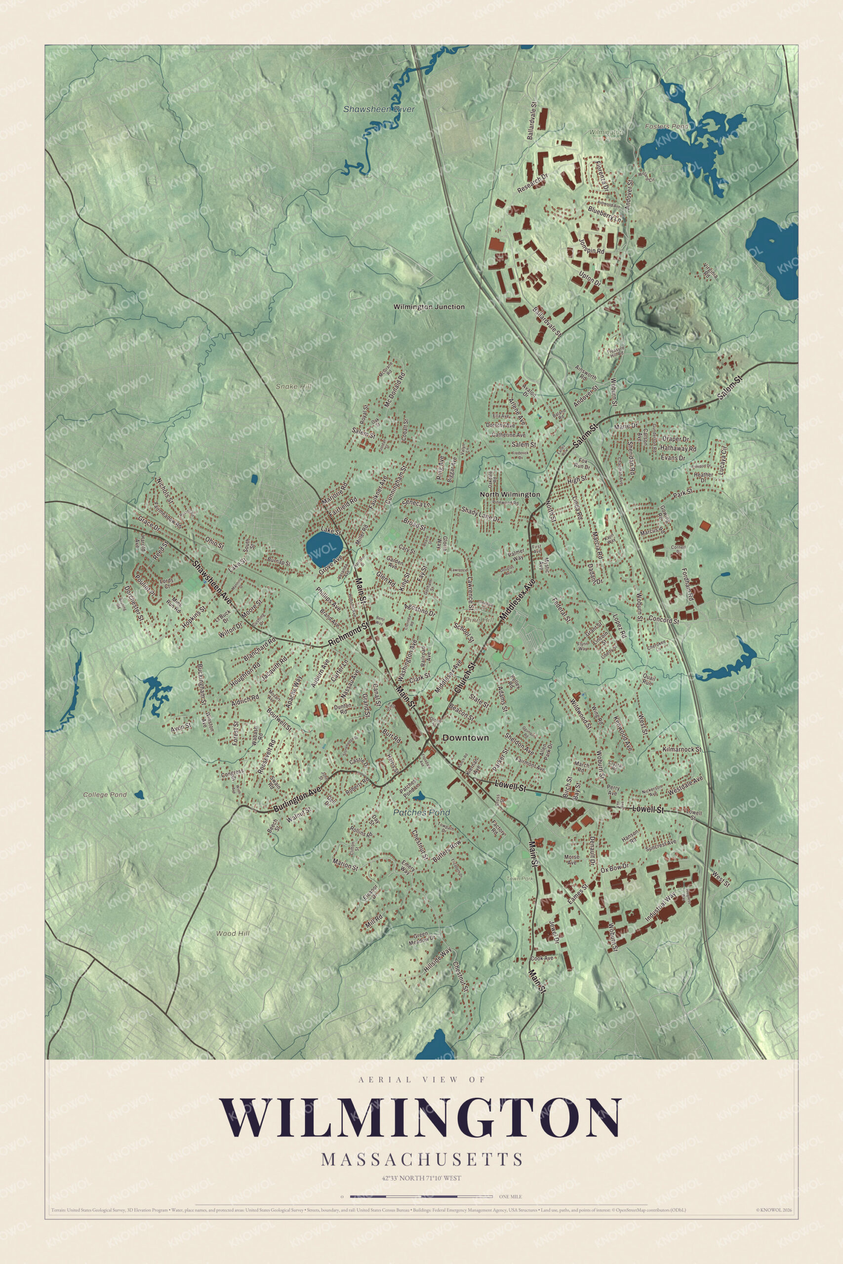 Protected watermarked complete map of Wilmington, Massachusetts
