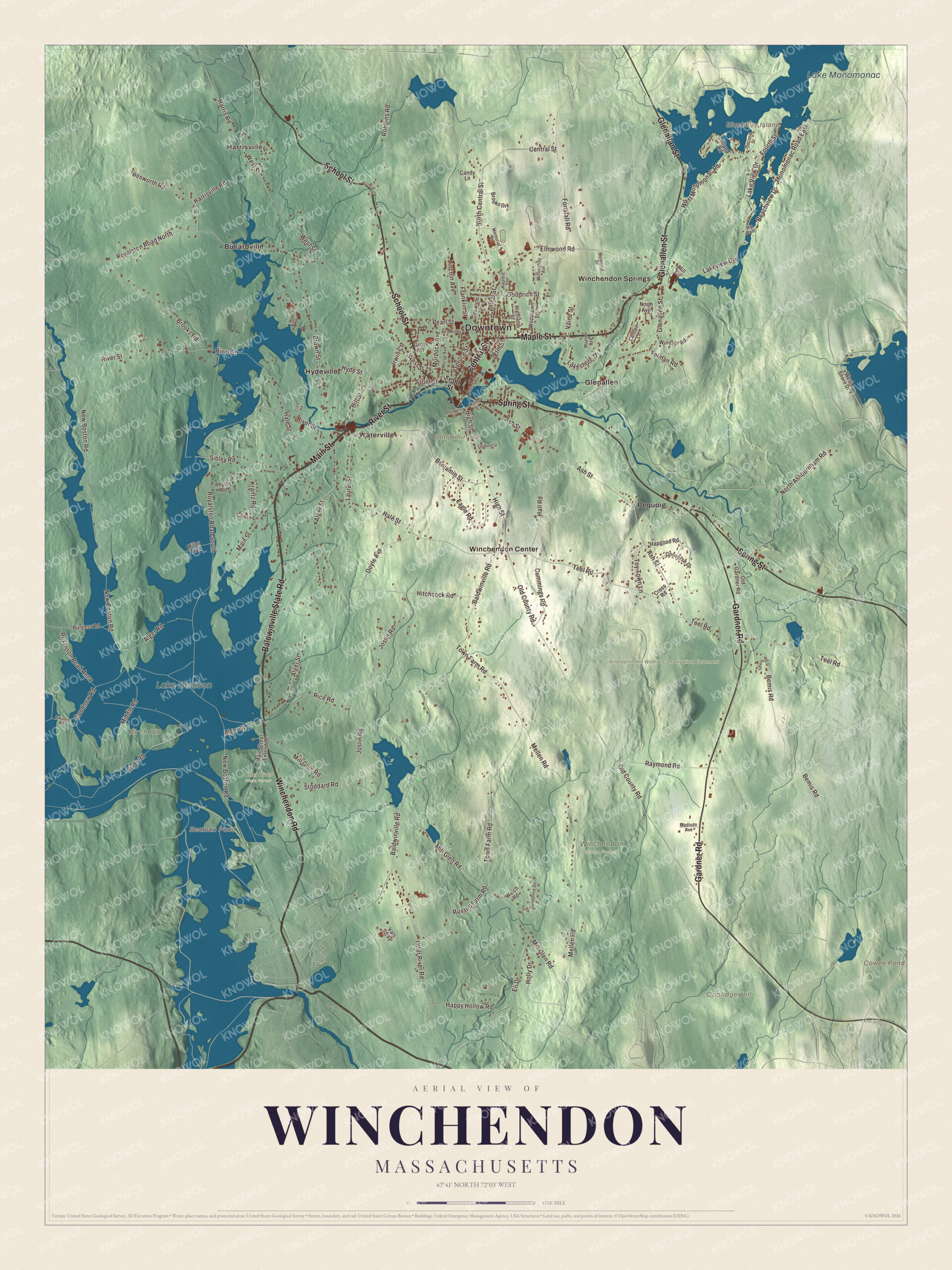 Protected watermarked complete map of Winchendon, Massachusetts