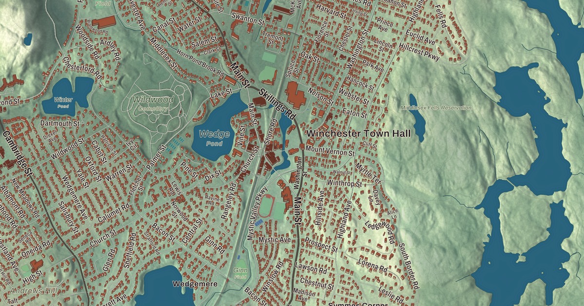 Beautifully Detailed Map of Winchester, Massachusetts