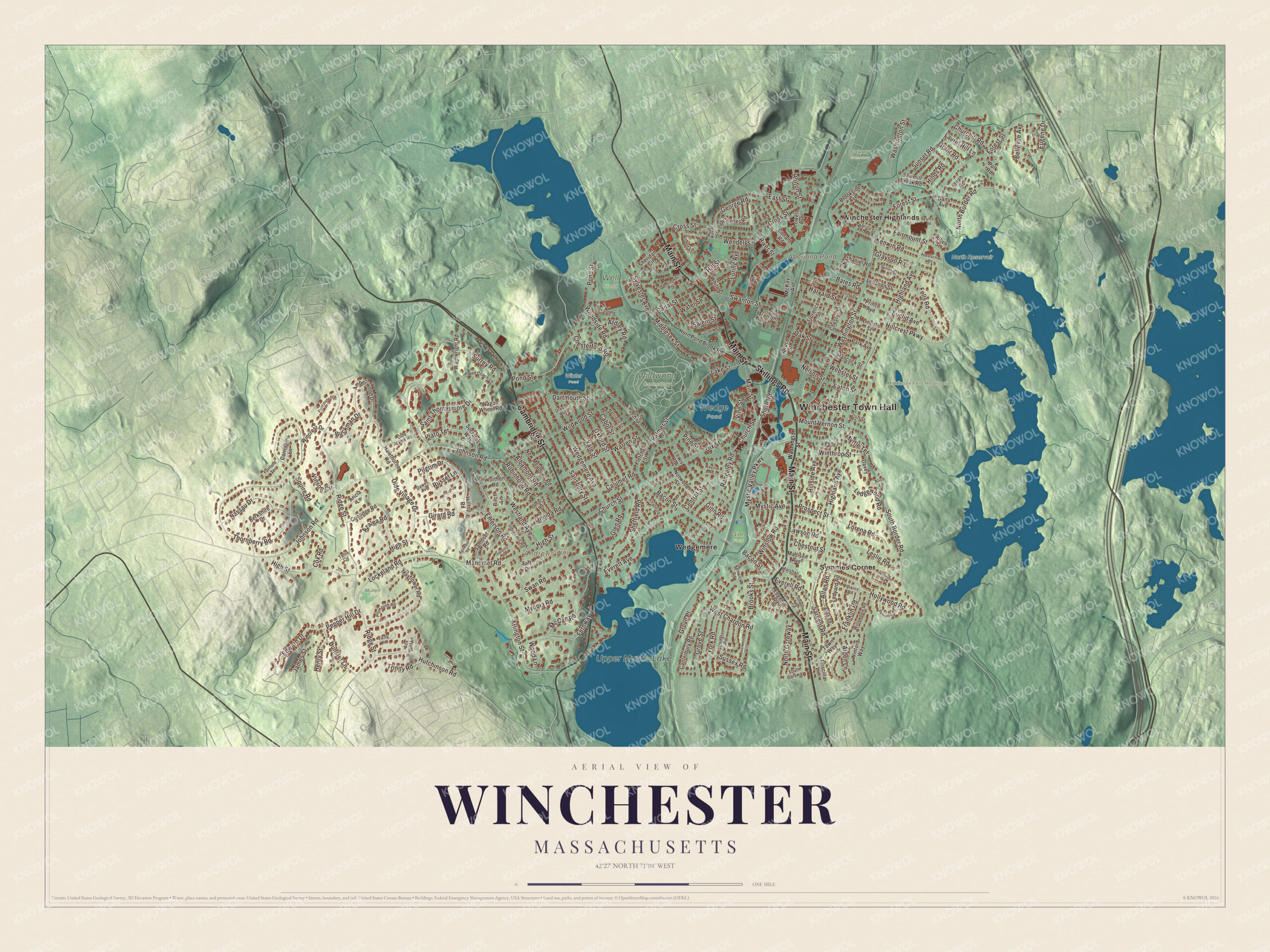 Protected watermarked complete map of Winchester, Massachusetts