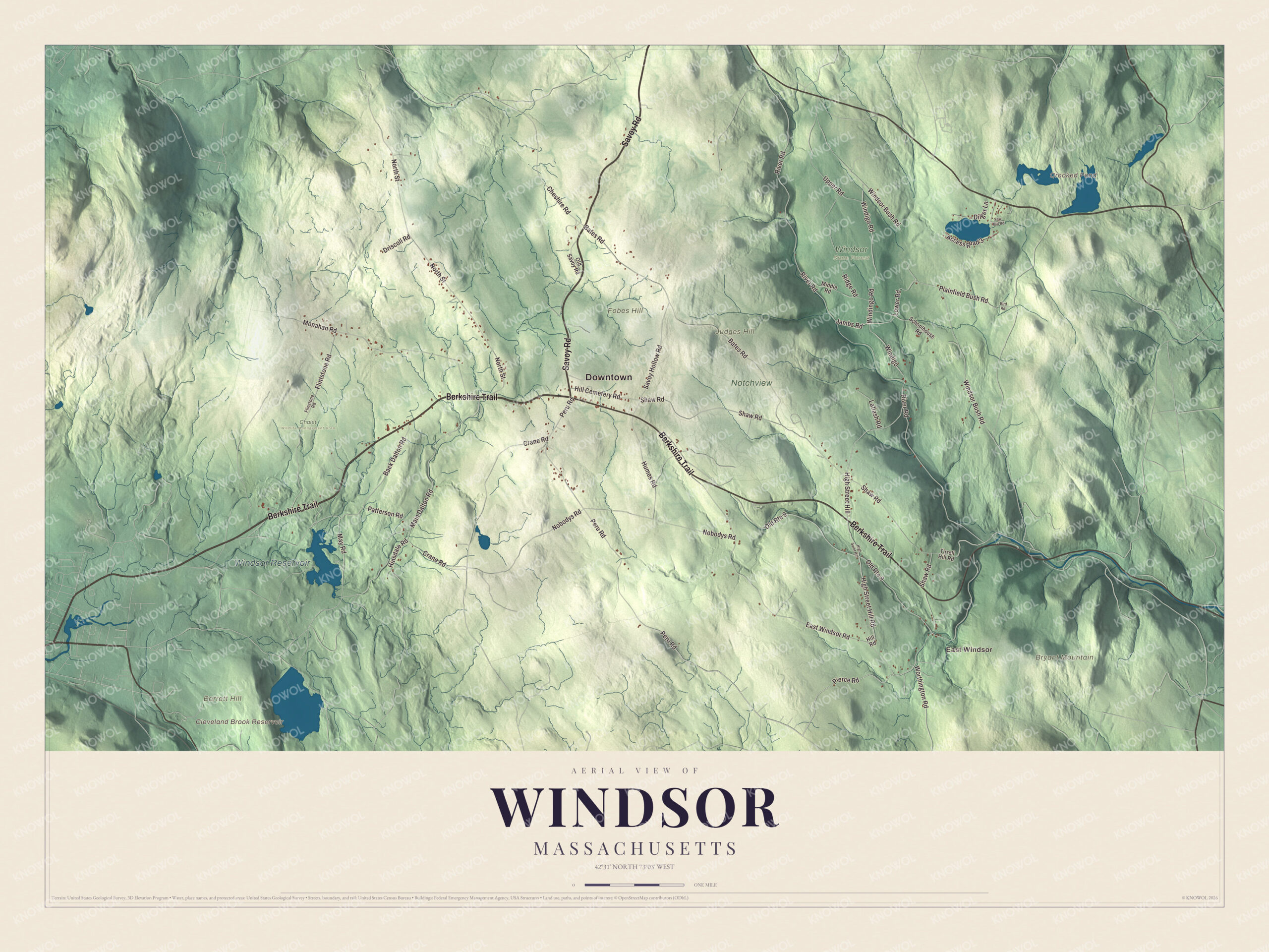 Protected watermarked complete map of Windsor, Massachusetts