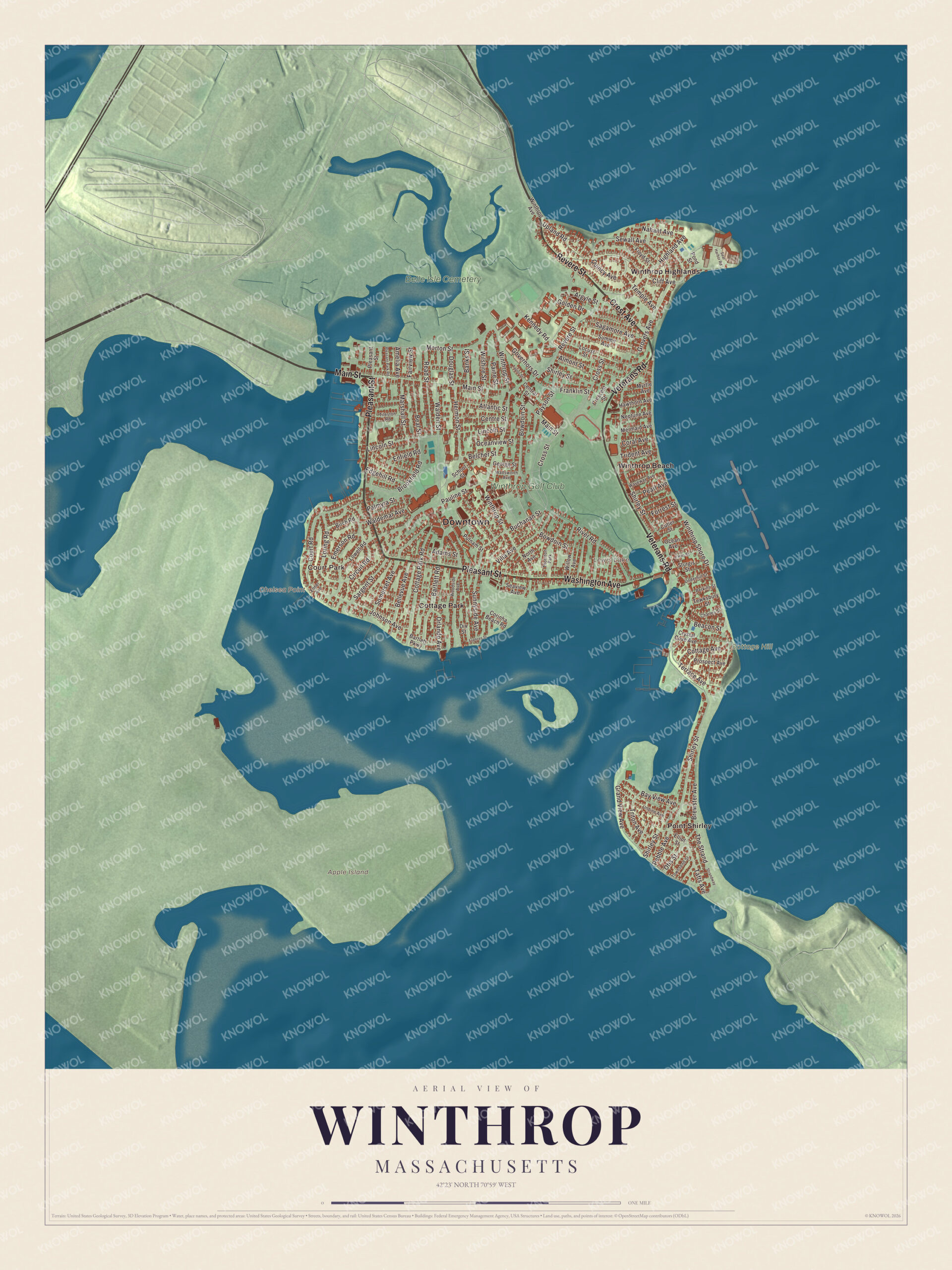 Protected watermarked complete map of Winthrop, Massachusetts
