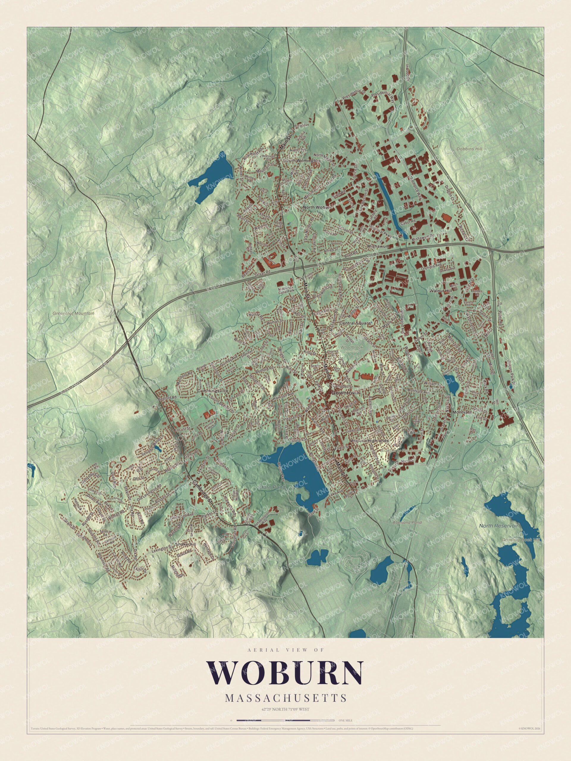 Protected watermarked complete map of Woburn, Massachusetts