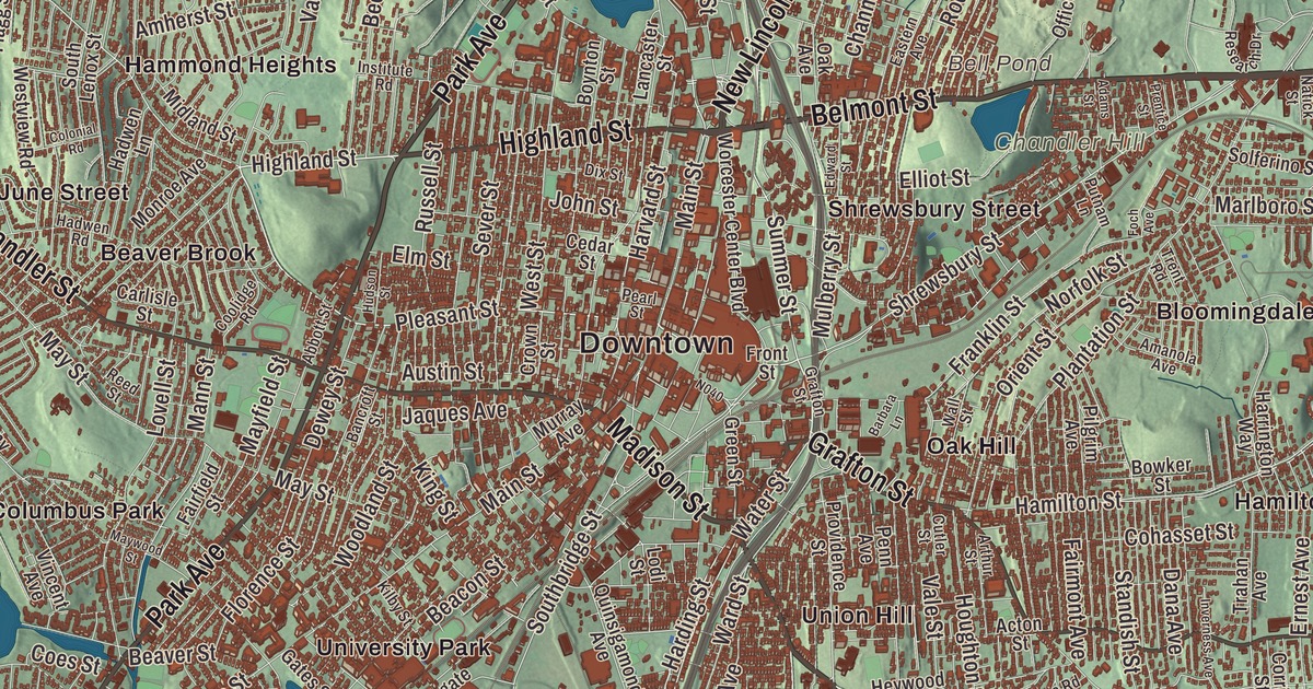 Beautifully Detailed Map of Worcester, Massachusetts