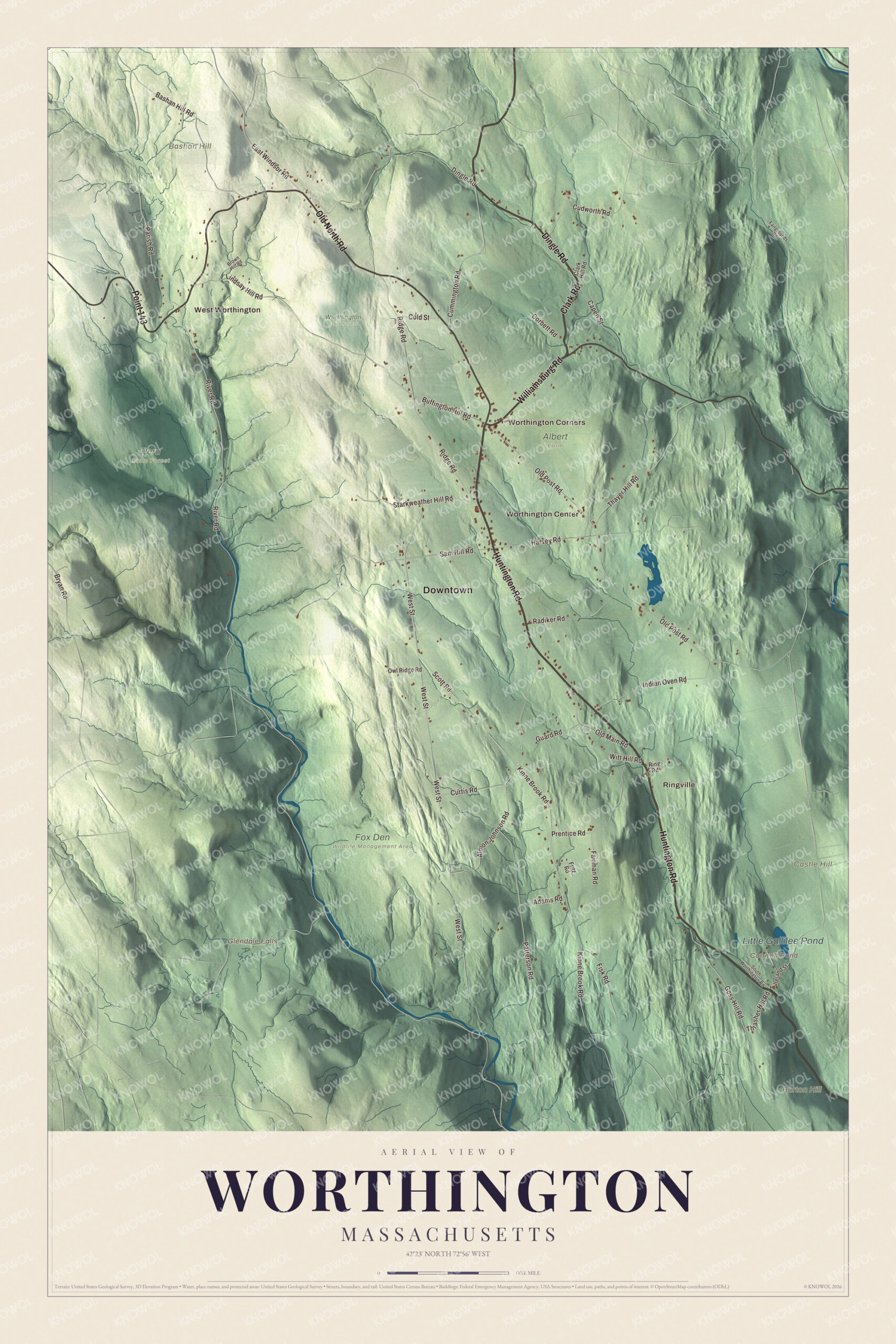 Protected watermarked complete map of Worthington, Massachusetts