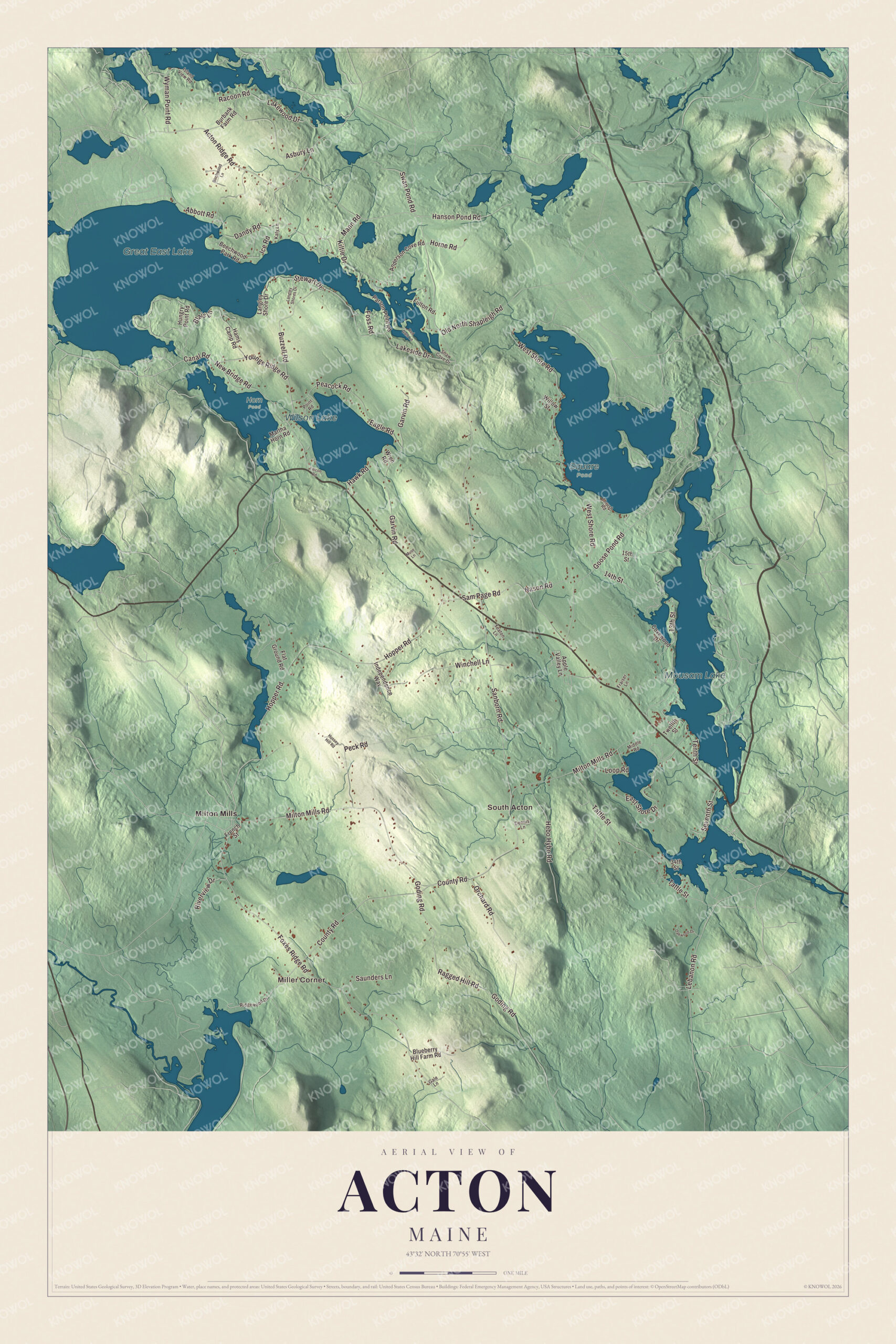 Protected watermarked complete map of Acton, Maine