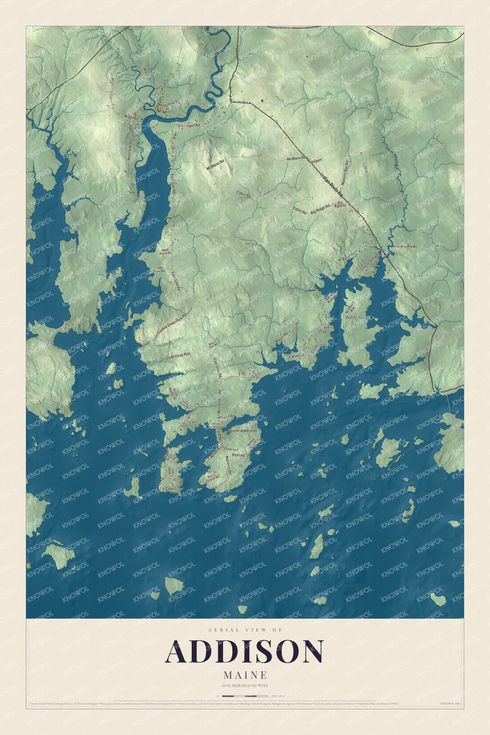 Protected watermarked complete map of Addison, Maine