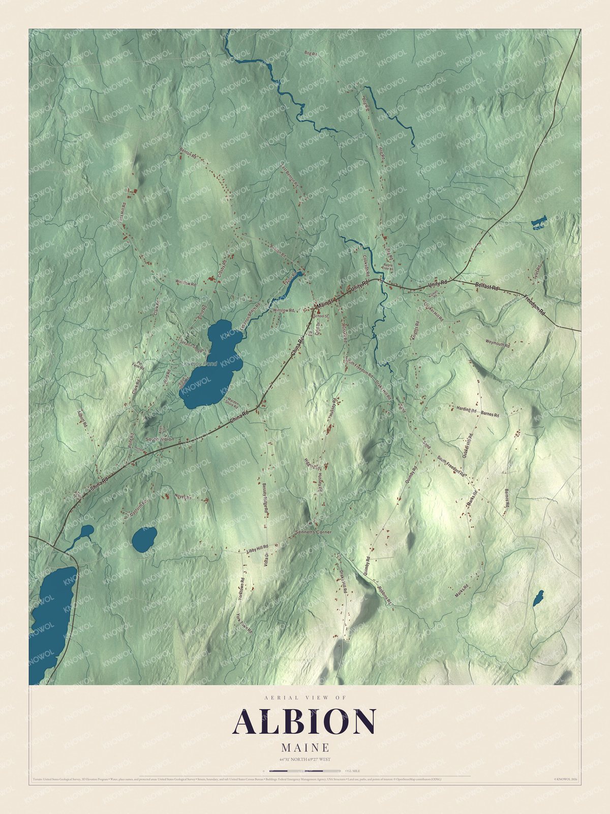 Watermarked full-map preview of Albion, Maine