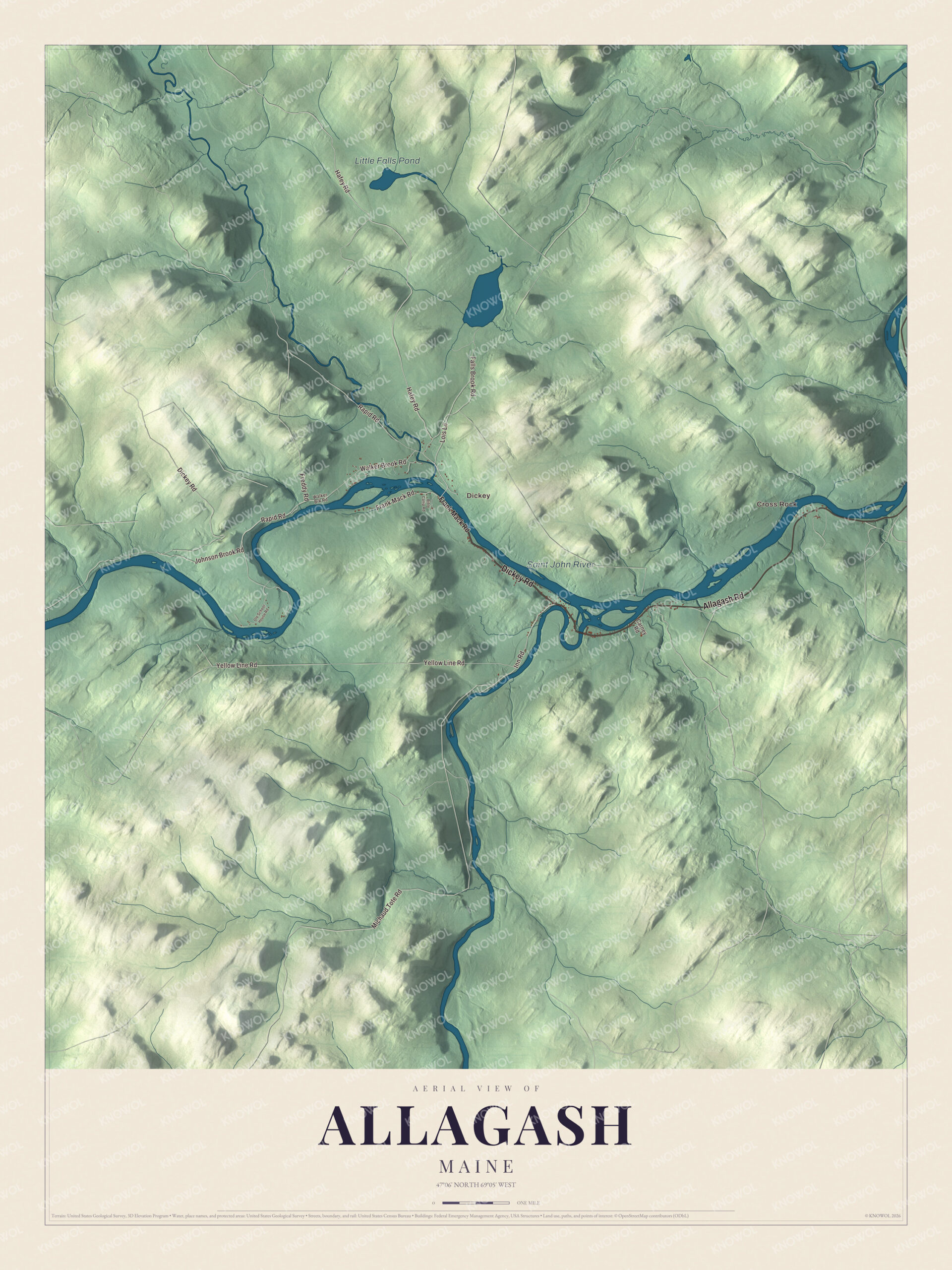 Protected watermarked complete map of Allagash, Maine