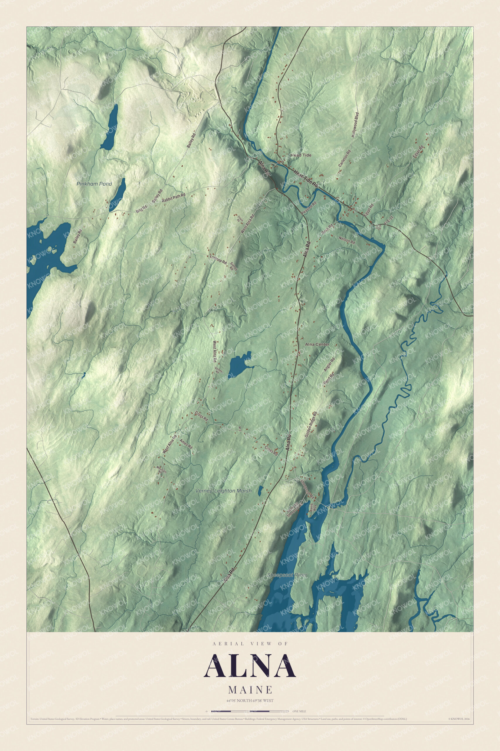 Protected watermarked complete map of Alna, Maine