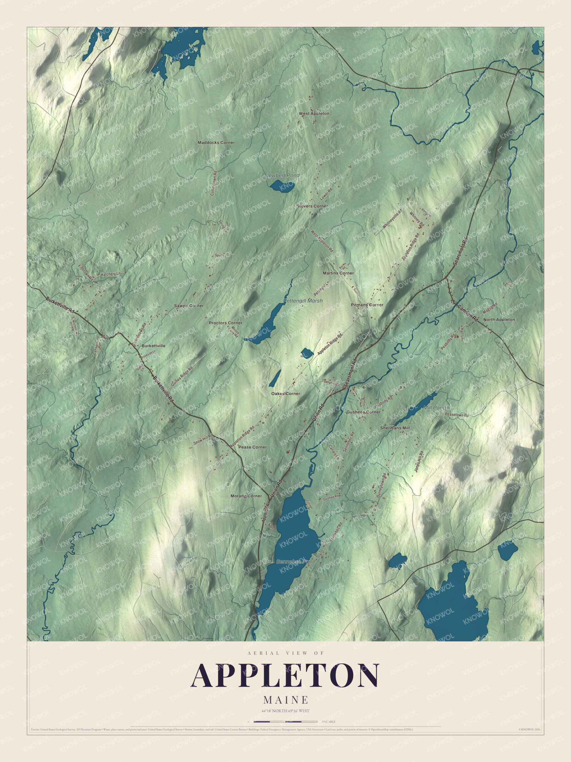 Protected watermarked complete map of Appleton, Maine