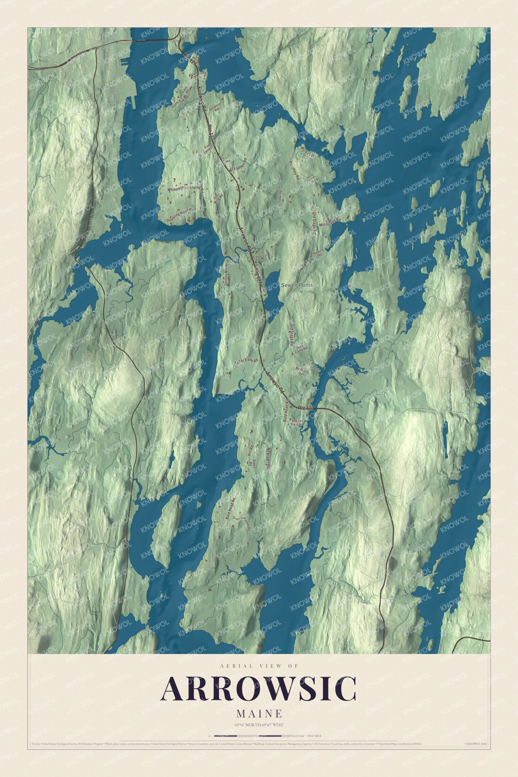 Protected watermarked complete map of Arrowsic, Maine
