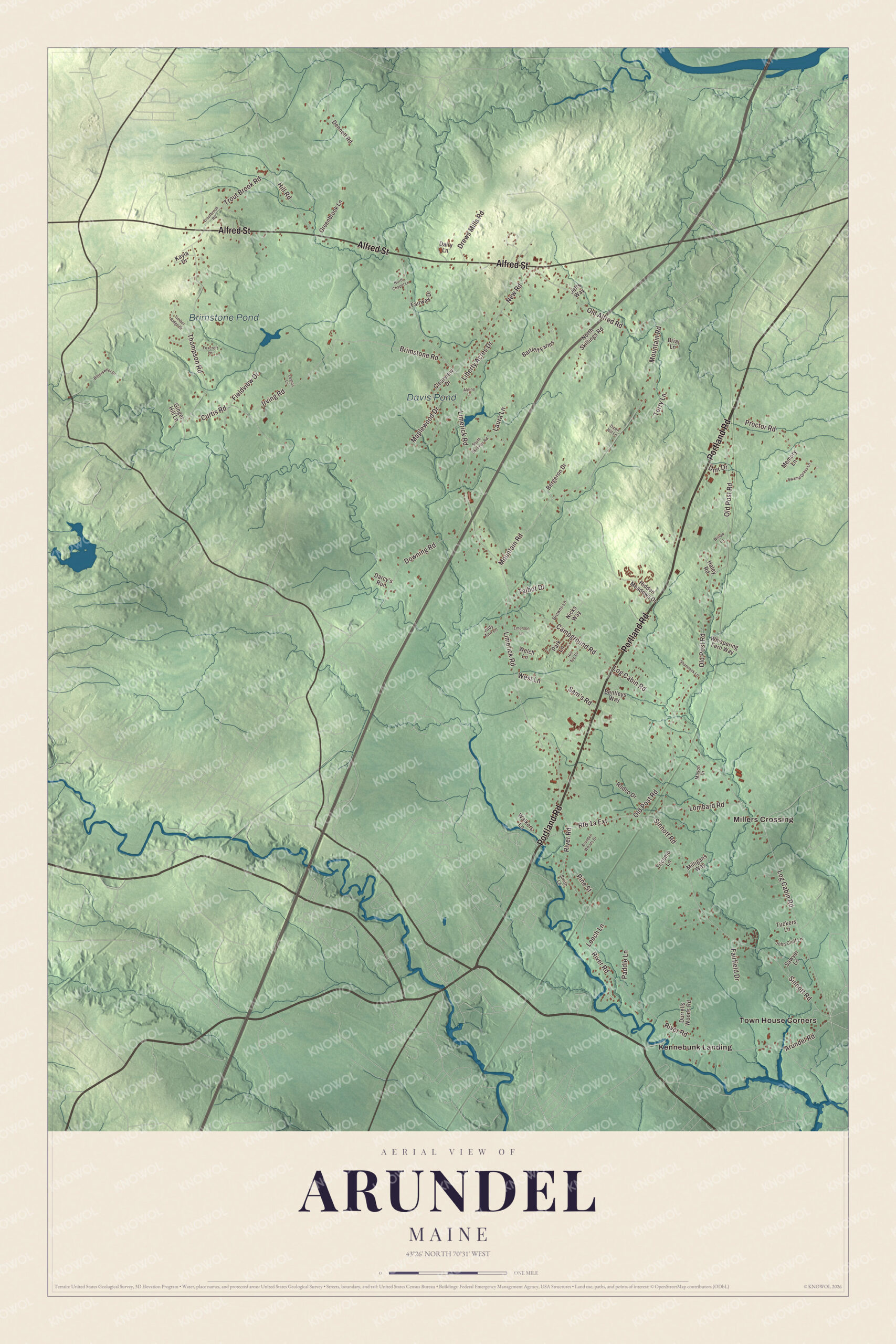 Protected watermarked complete map of Arundel, Maine