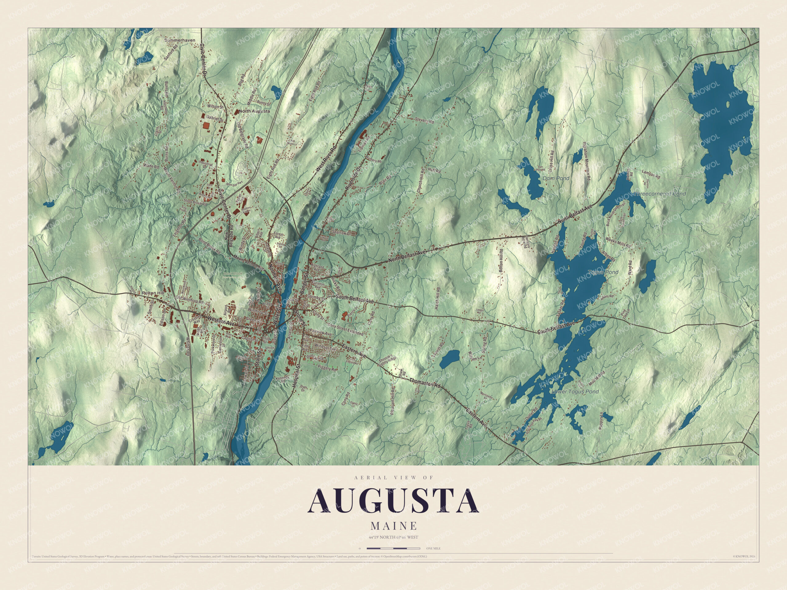 Protected watermarked complete map of Augusta, Maine