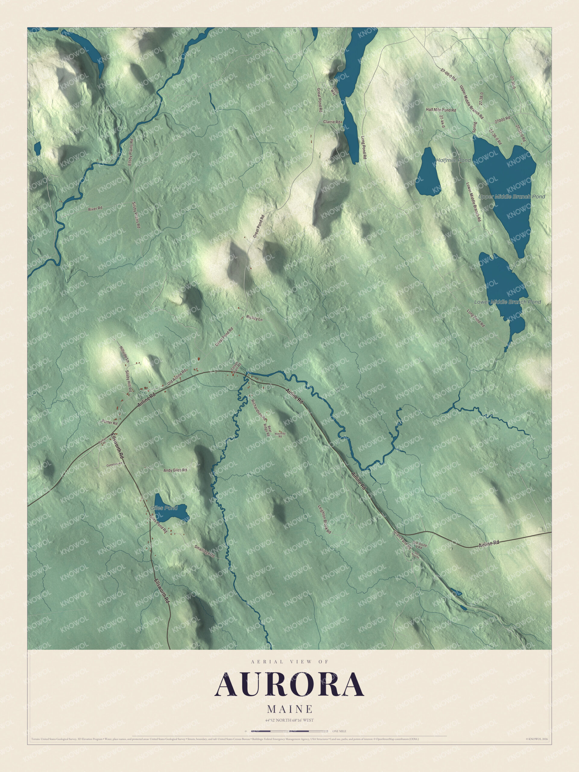 Protected watermarked complete map of Aurora, Maine