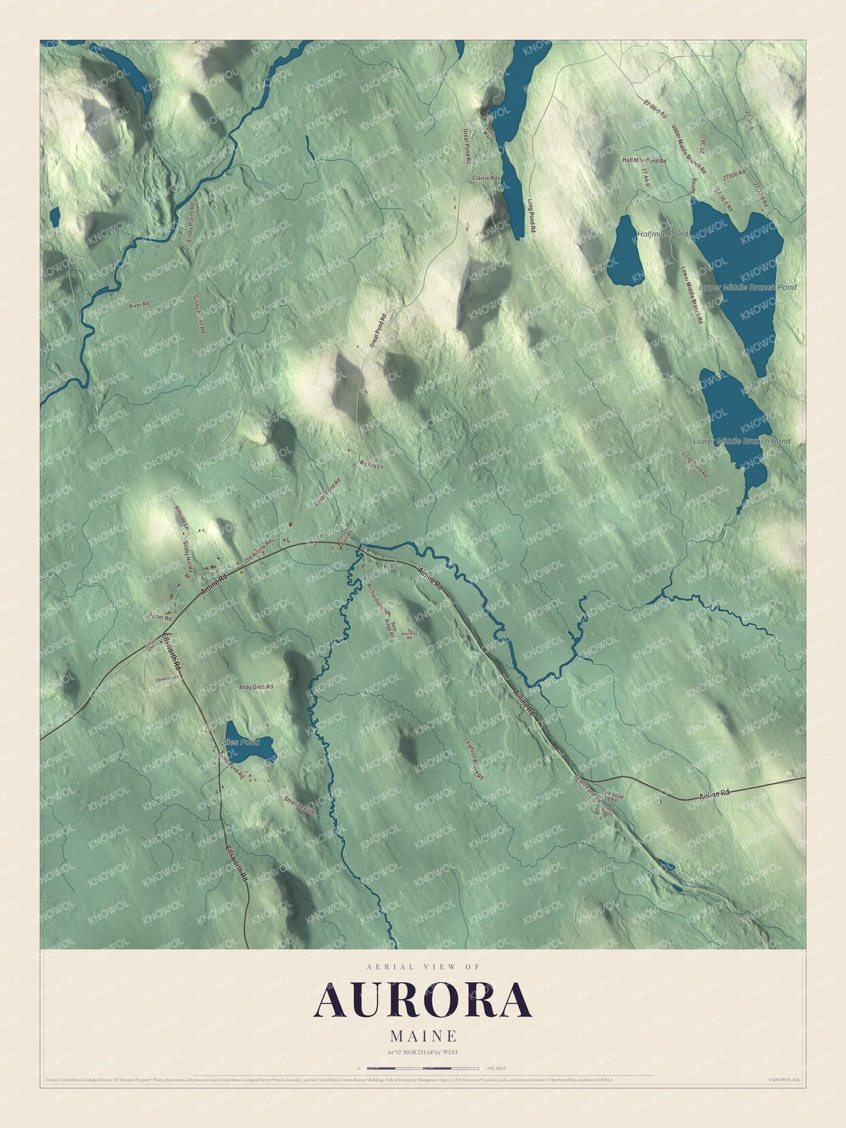 Watermarked full-map preview of Aurora, Maine
