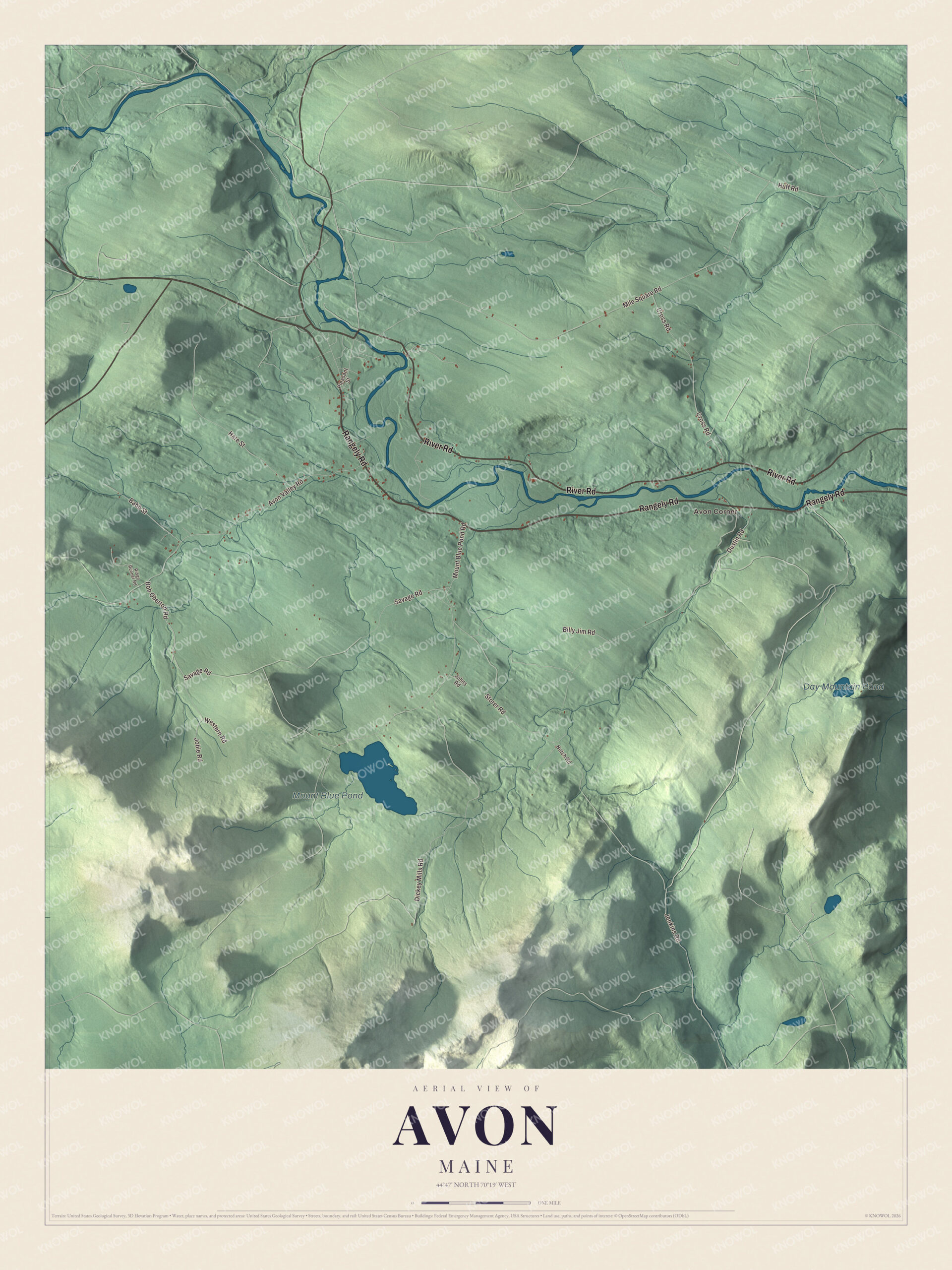 Protected watermarked complete map of Avon, Maine