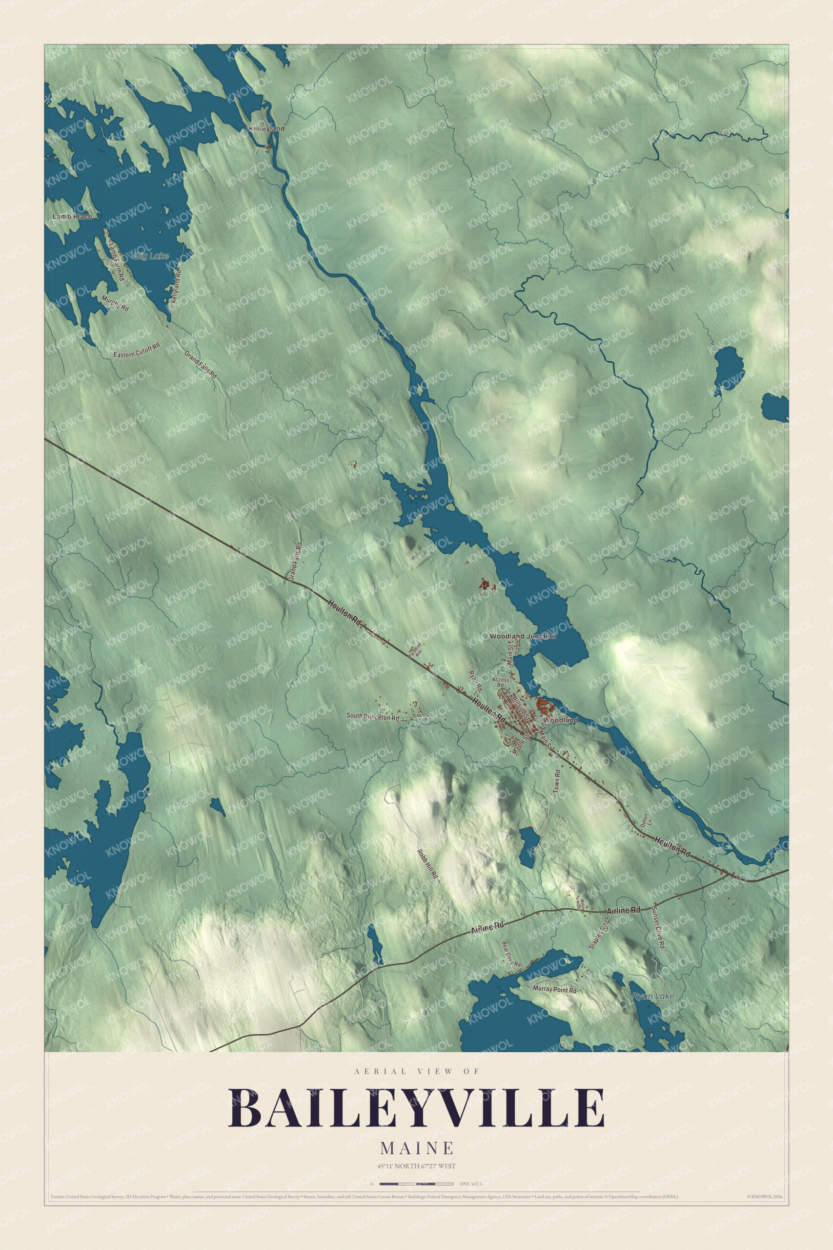 Protected watermarked complete map of Baileyville, Maine