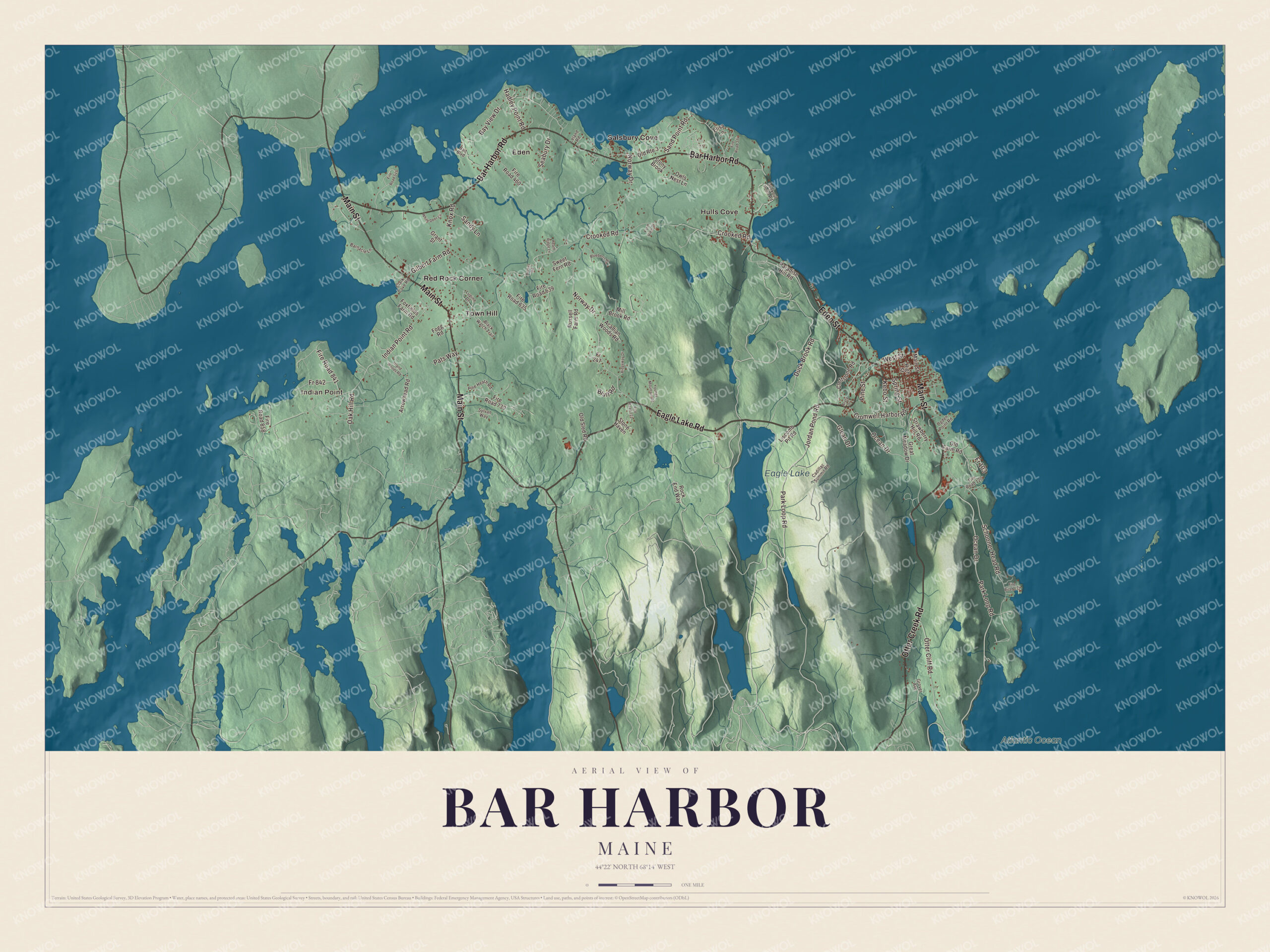 Protected watermarked complete map of Bar Harbor, Maine