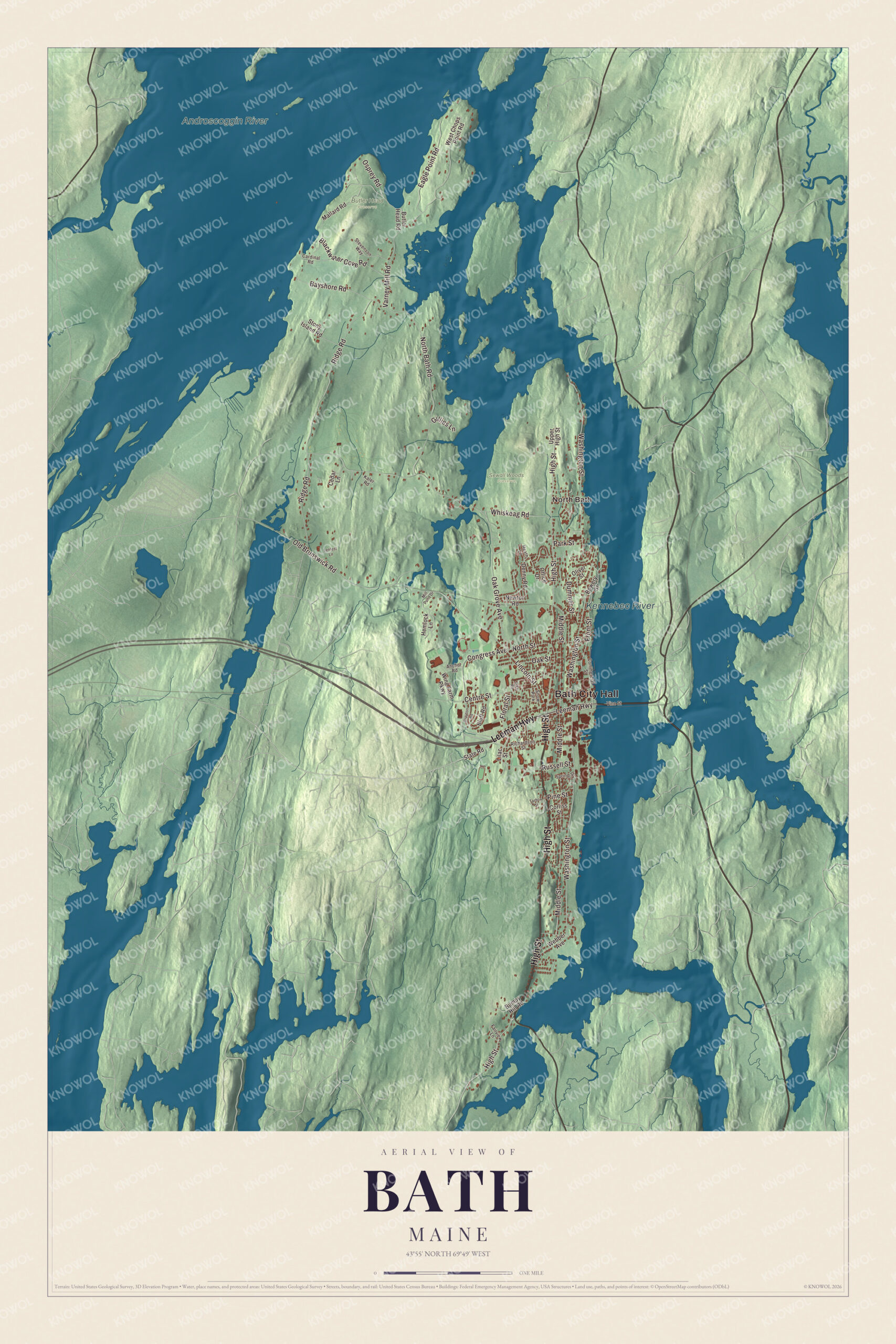 Protected watermarked complete map of Bath, Maine