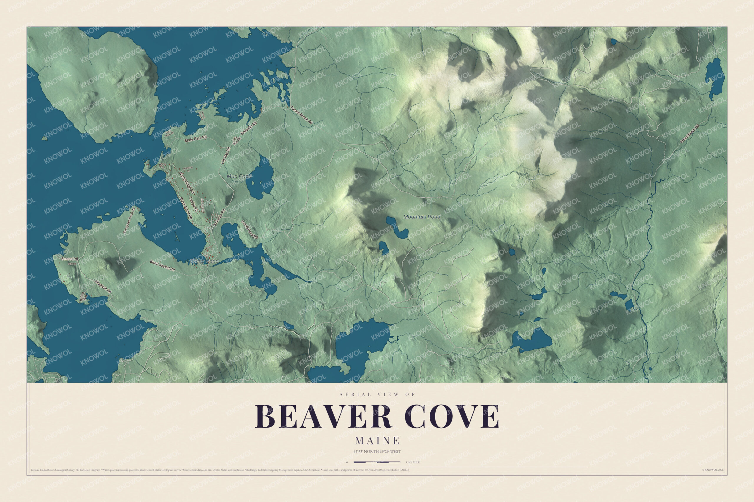 Protected watermarked complete map of Beaver Cove, Maine