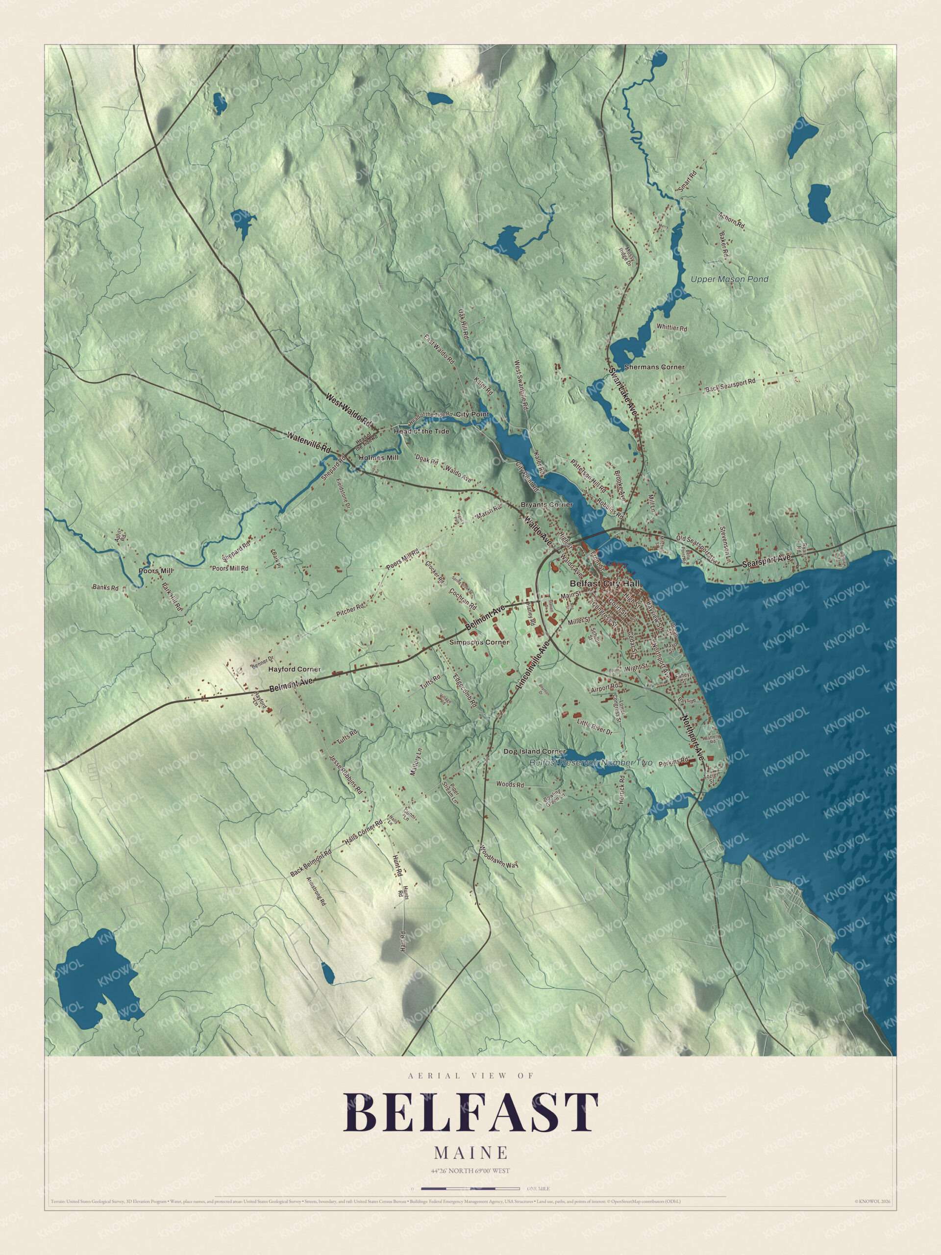 Protected watermarked complete map of Belfast, Maine