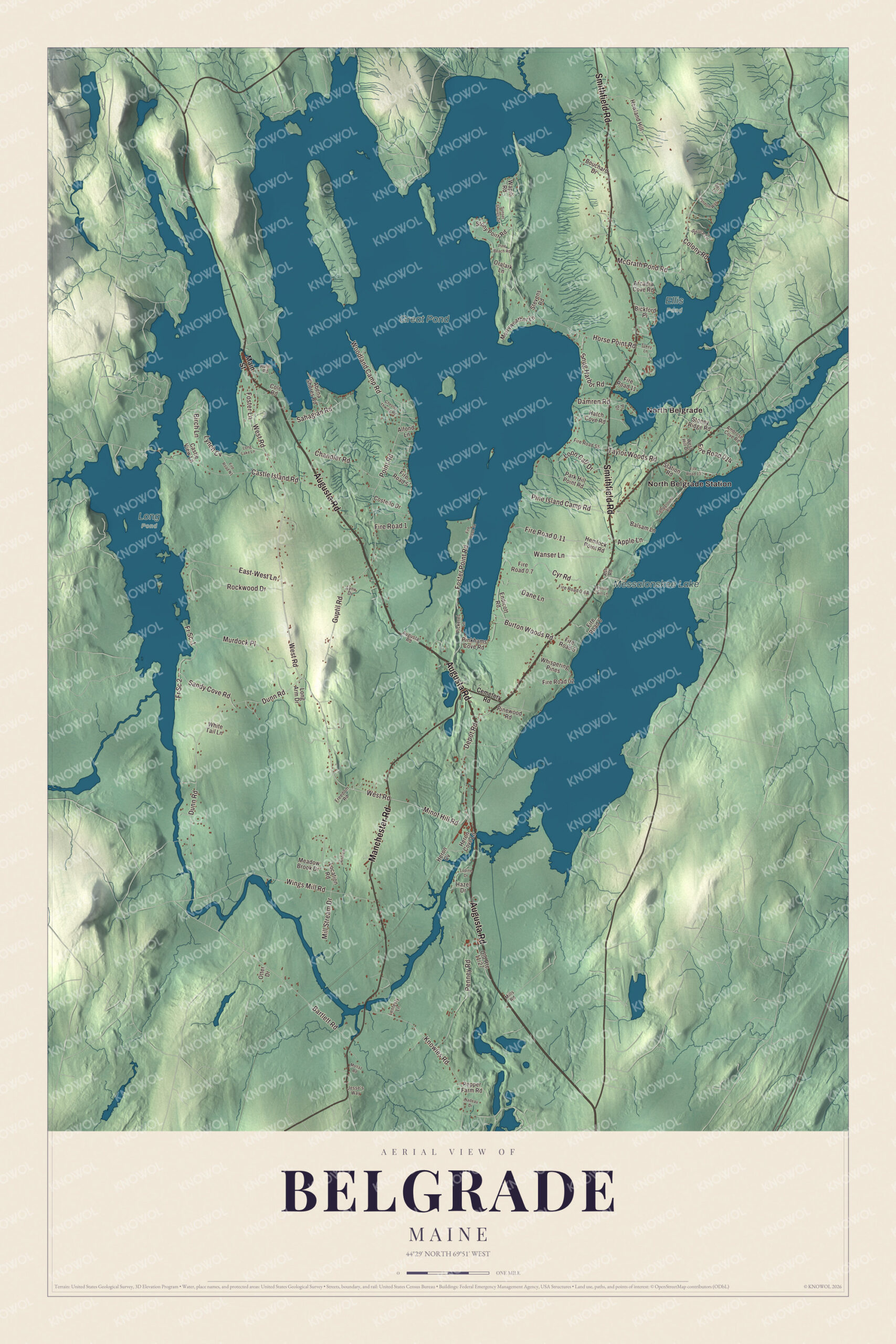 Protected watermarked complete map of Belgrade, Maine