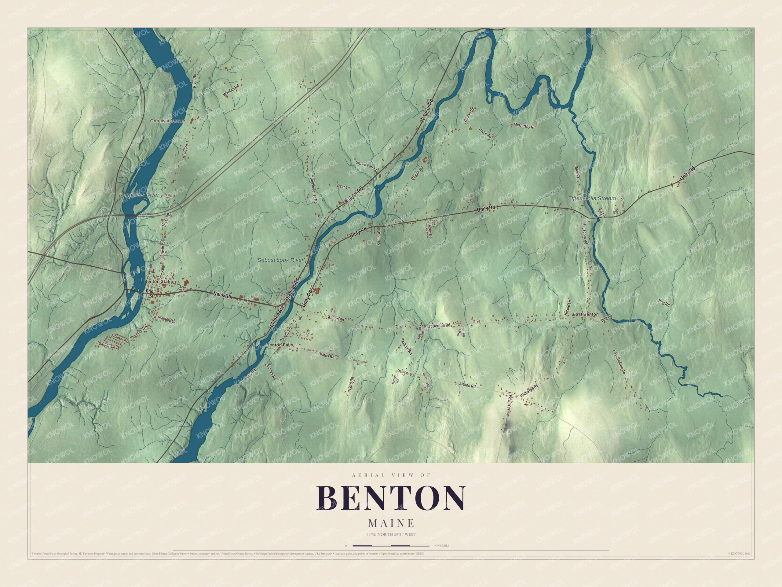Protected watermarked complete map of Benton, Maine