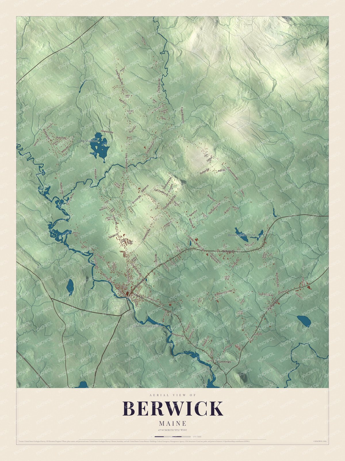 Watermarked full-map preview of Berwick, Maine
