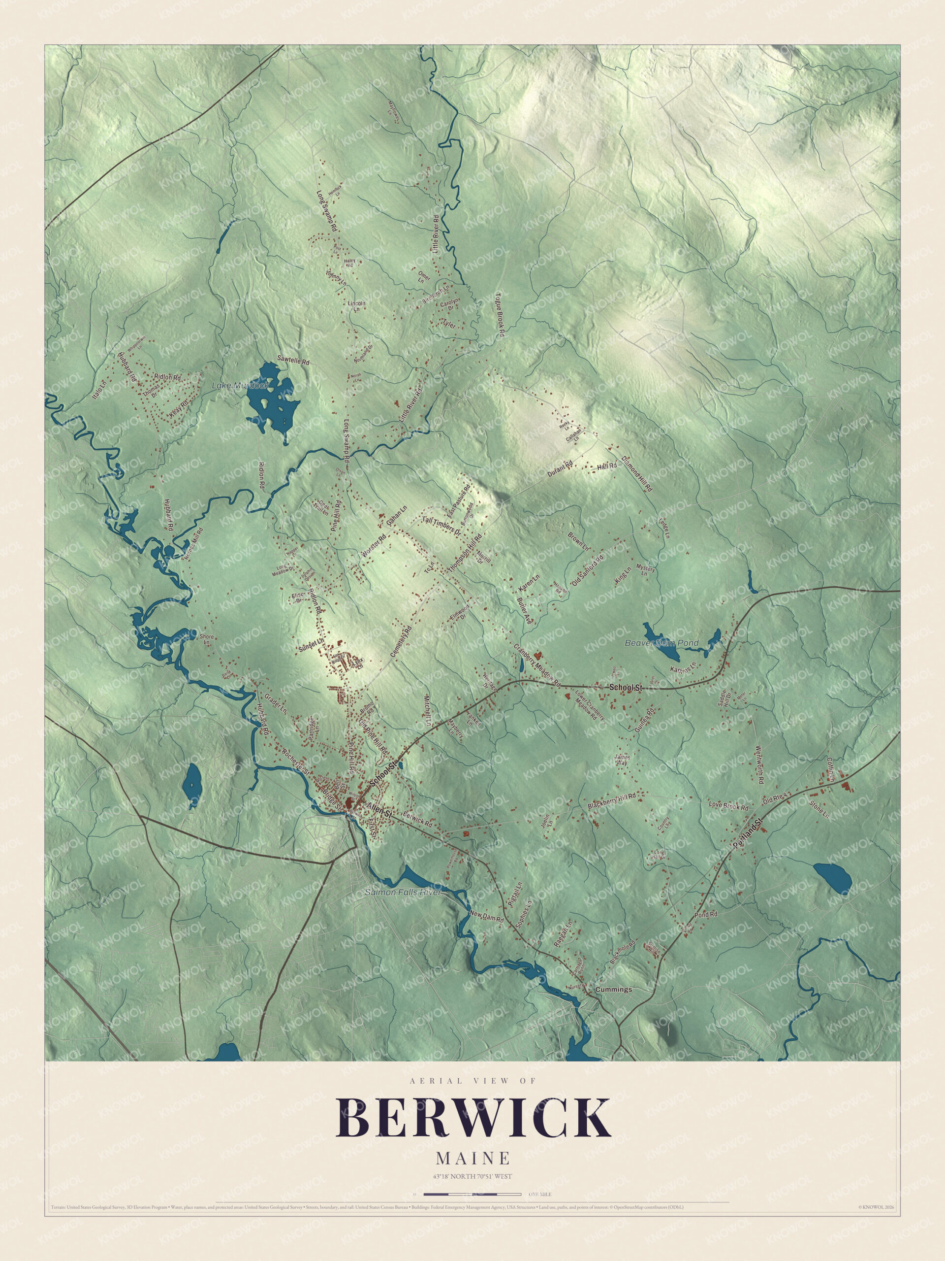 Protected watermarked complete map of Berwick, Maine
