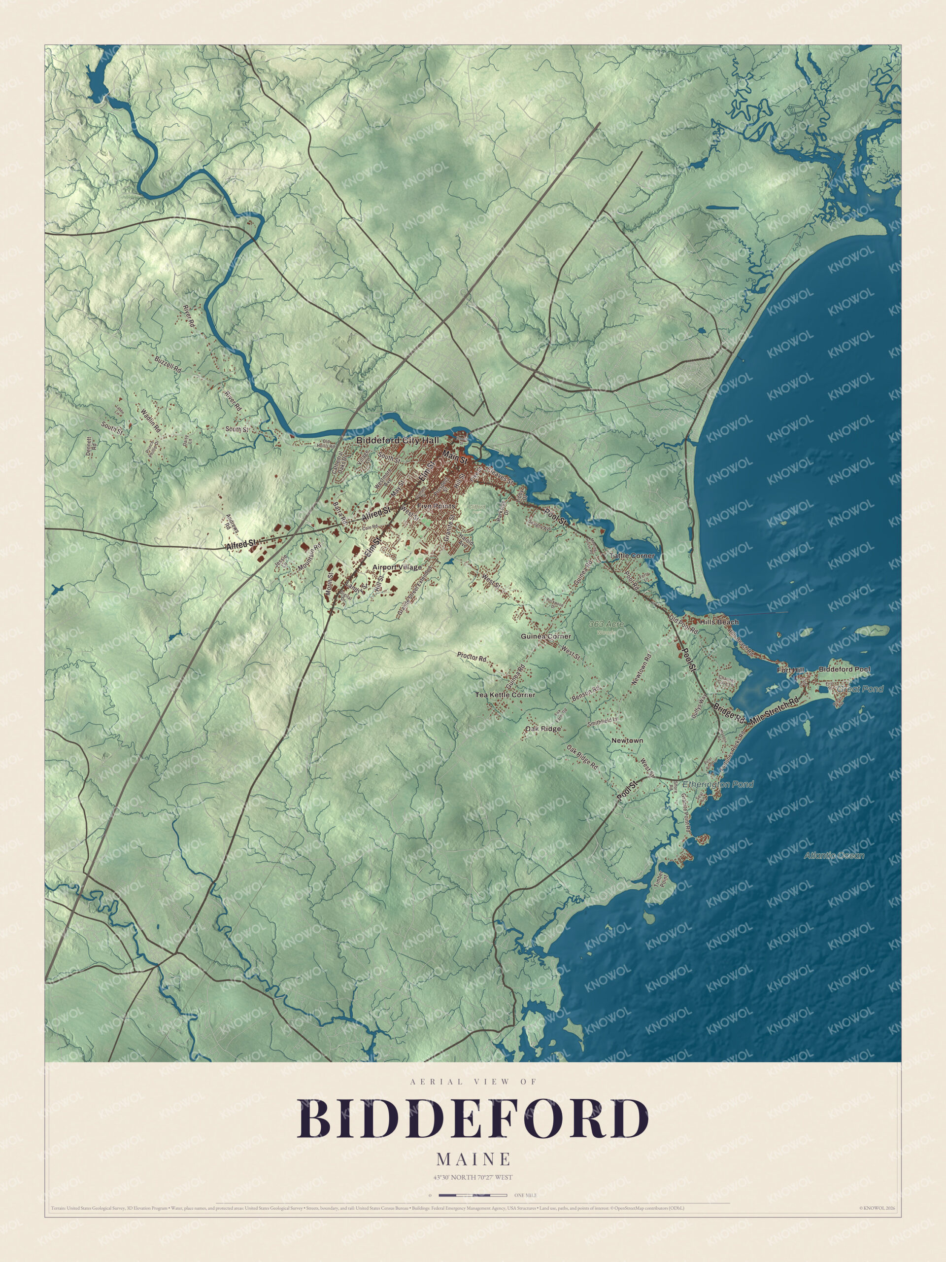 Protected watermarked complete map of Biddeford, Maine