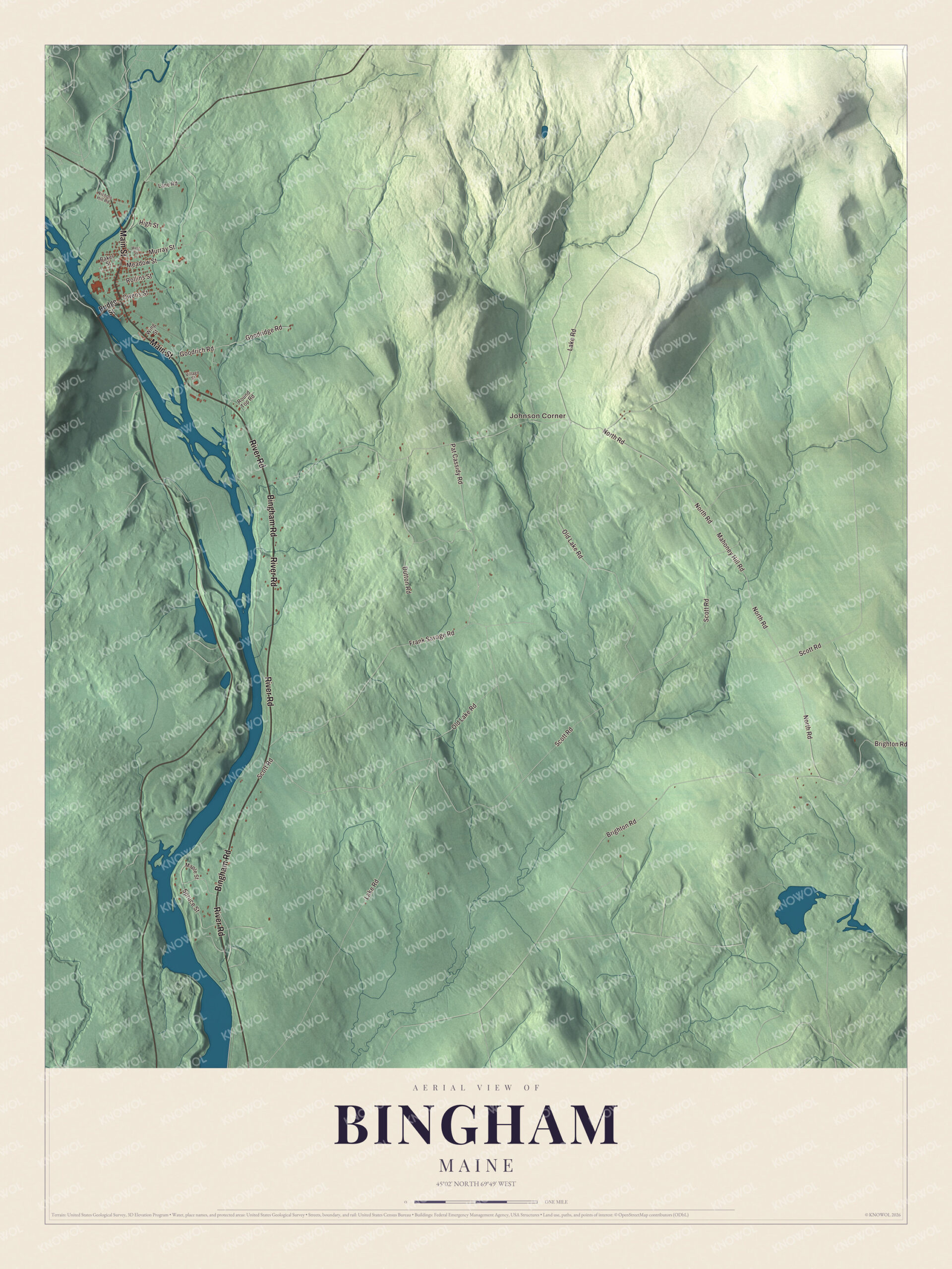 Protected watermarked complete map of Bingham, Maine