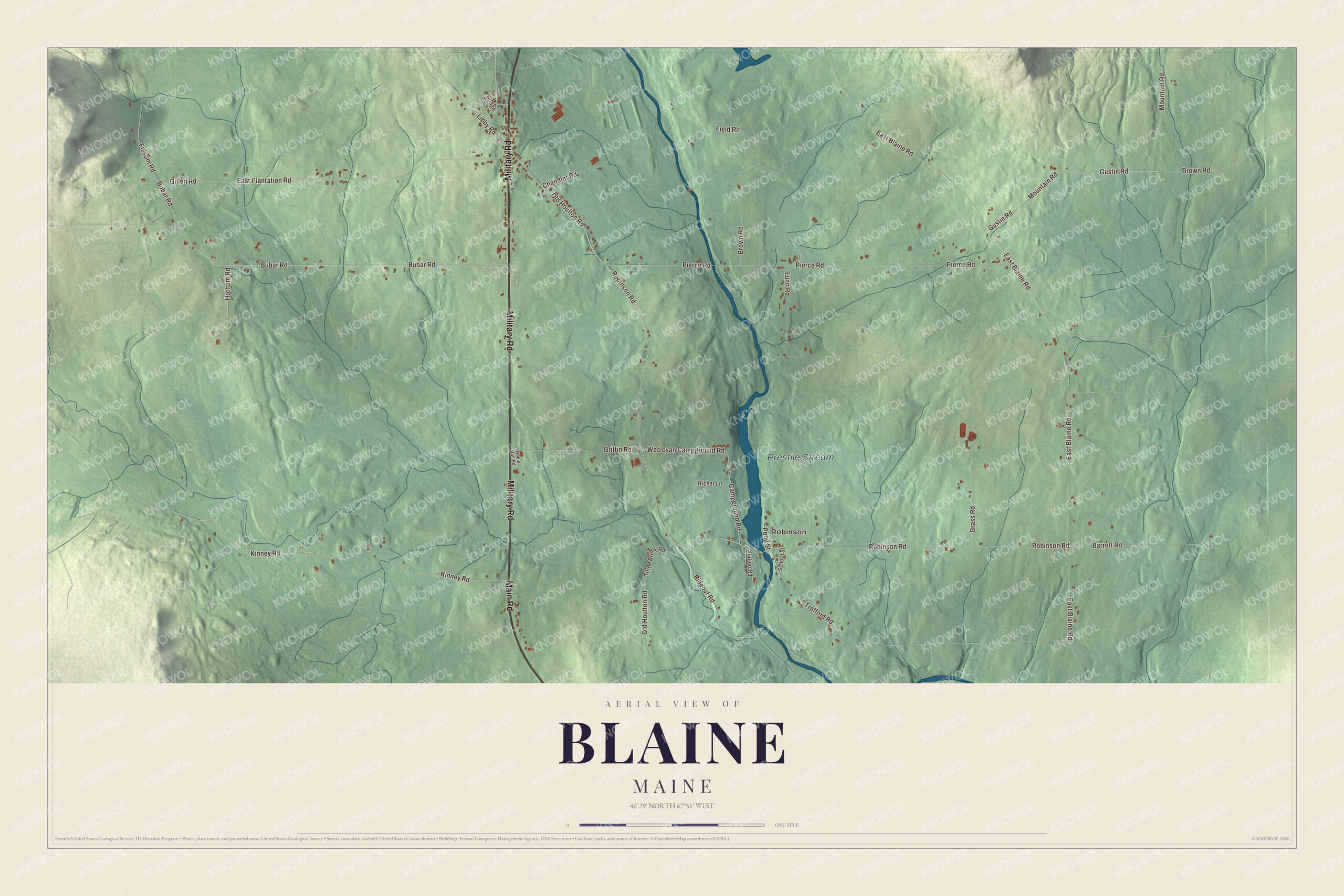 Protected watermarked complete map of Blaine, Maine