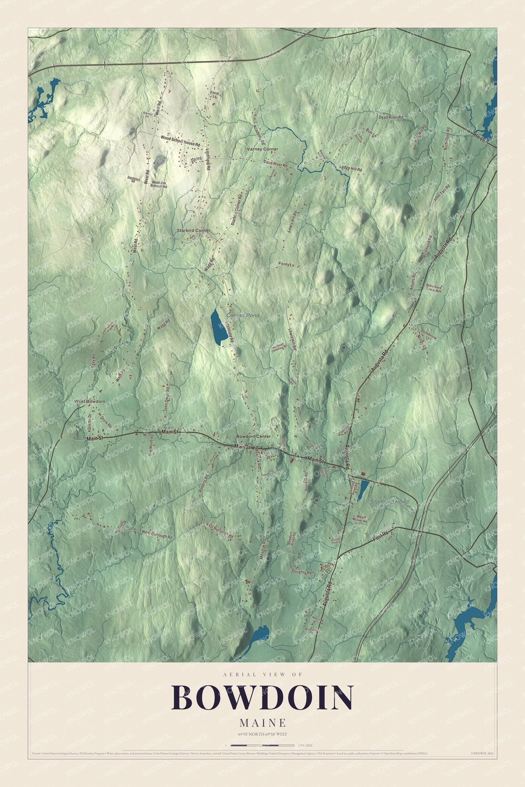 Watermarked full-map preview of Bowdoin, Maine