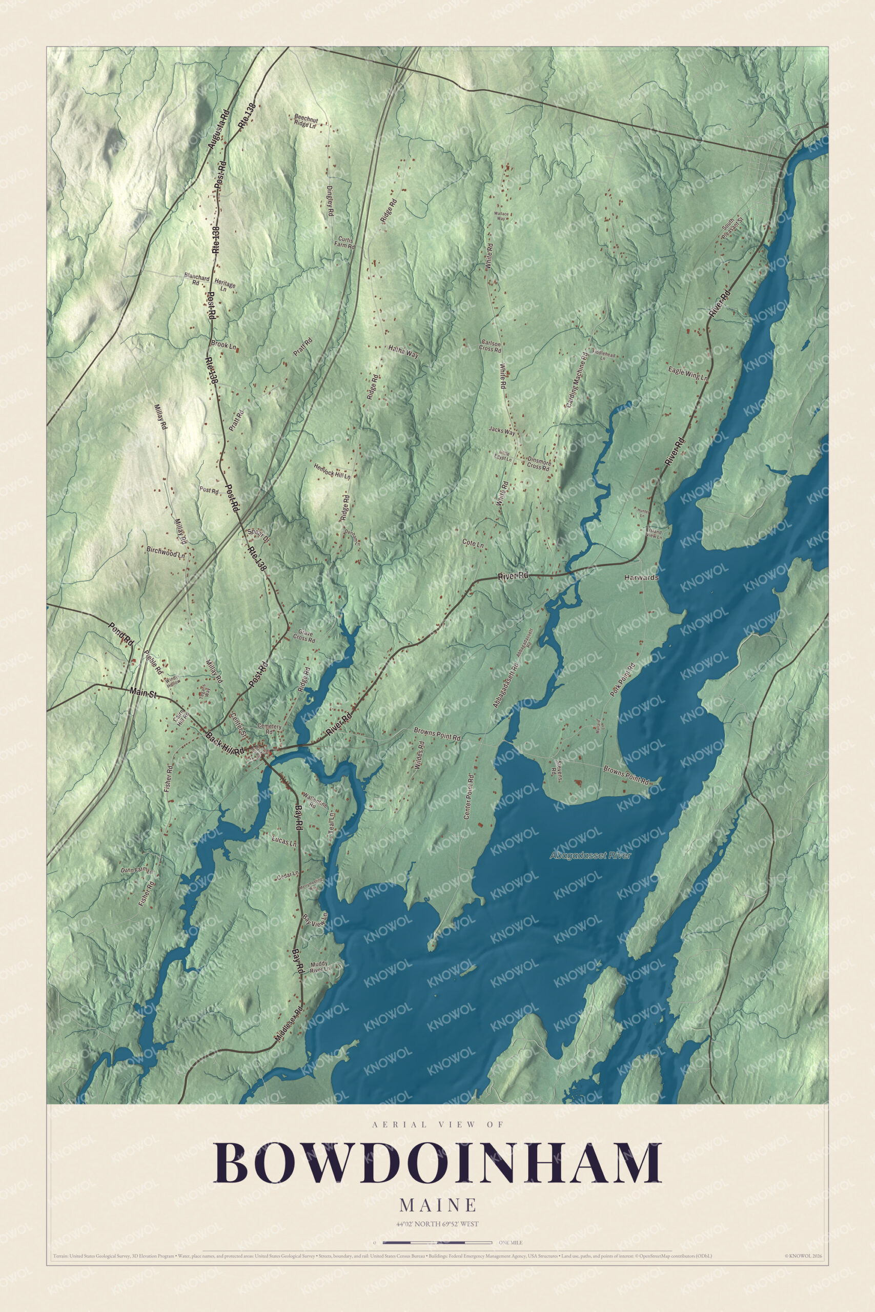 Protected watermarked complete map of Bowdoinham, Maine