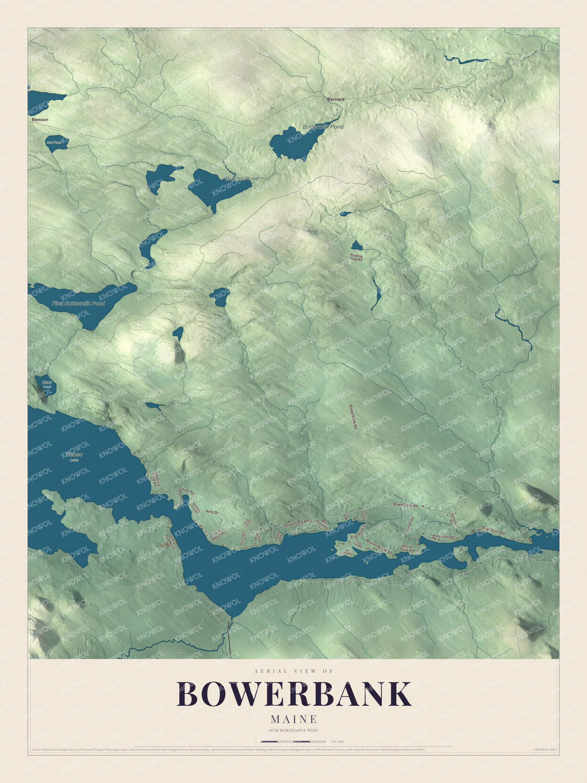Protected watermarked complete map of Bowerbank, Maine