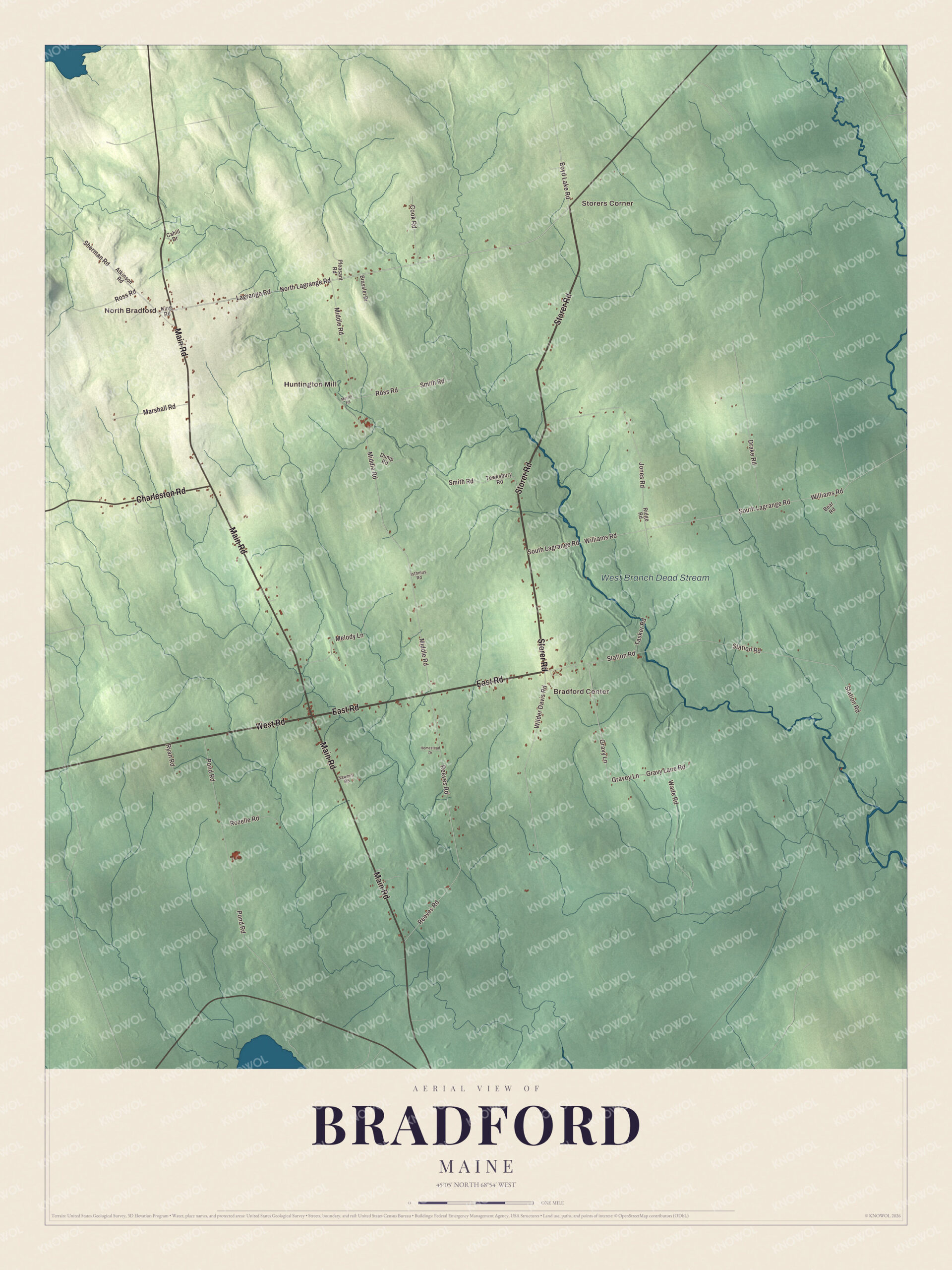 Protected watermarked complete map of Bradford, Maine