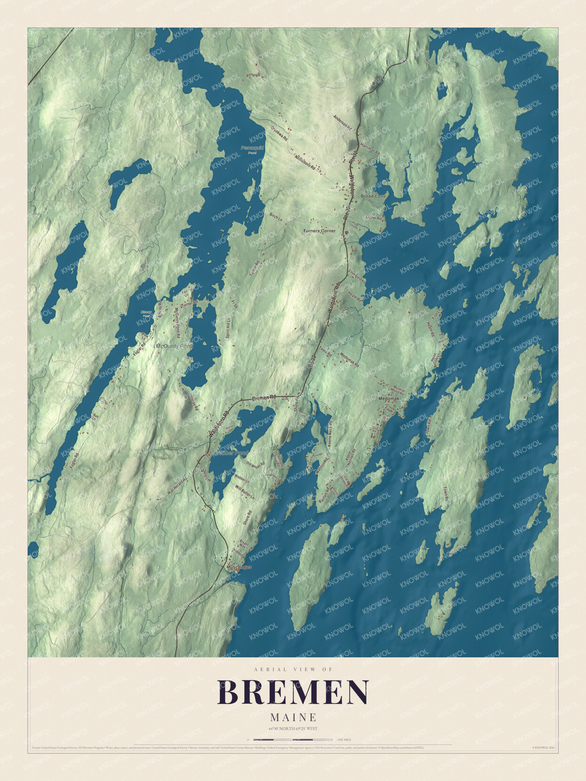 Protected watermarked complete map of Bremen, Maine